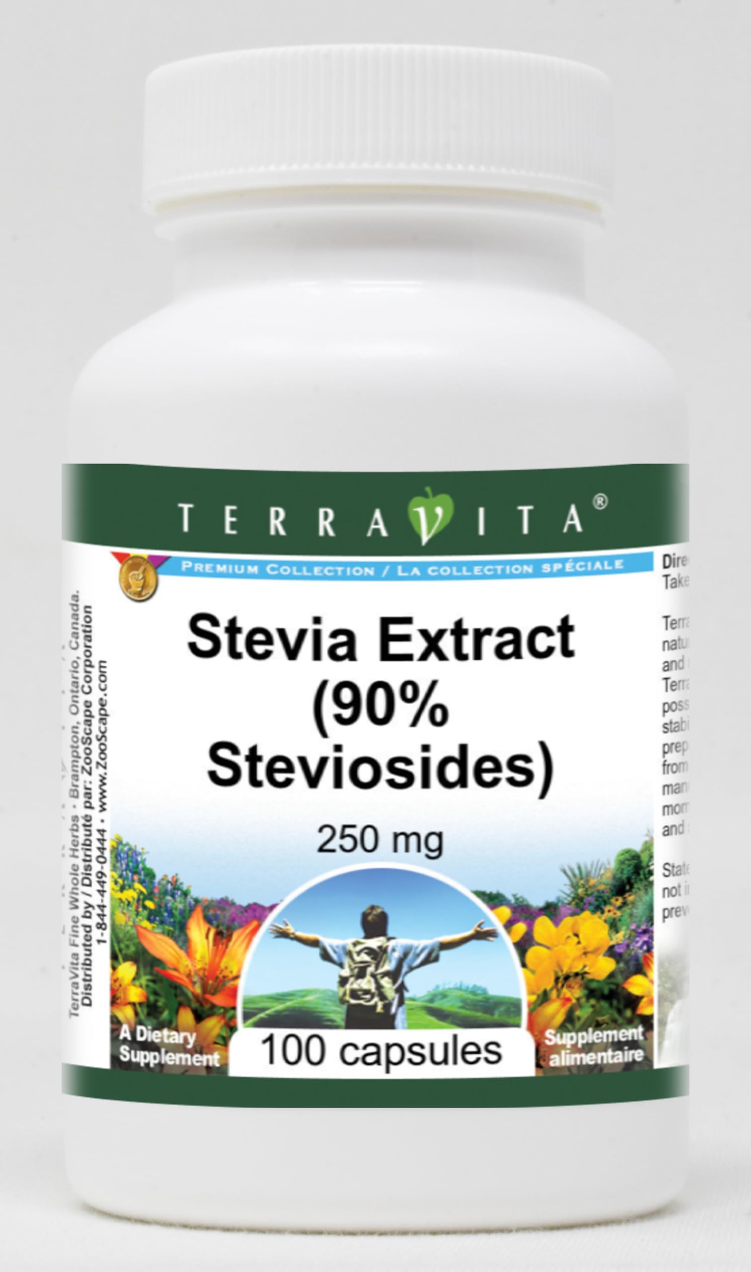 Terravita Stevia Extract (90% Steviosides) 250 mg Capsules, 100 Count