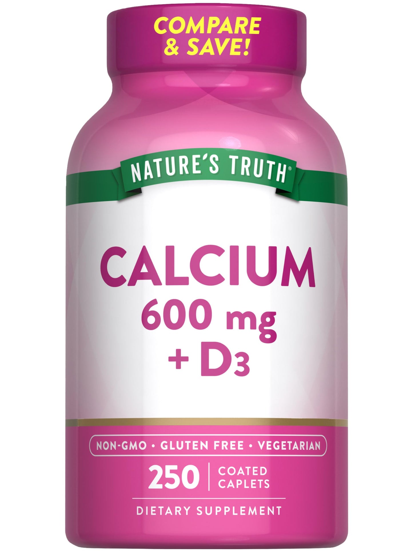 Nature's Truth Calcium 600mg with Vitamin D3 Caplets, 250 Caplets