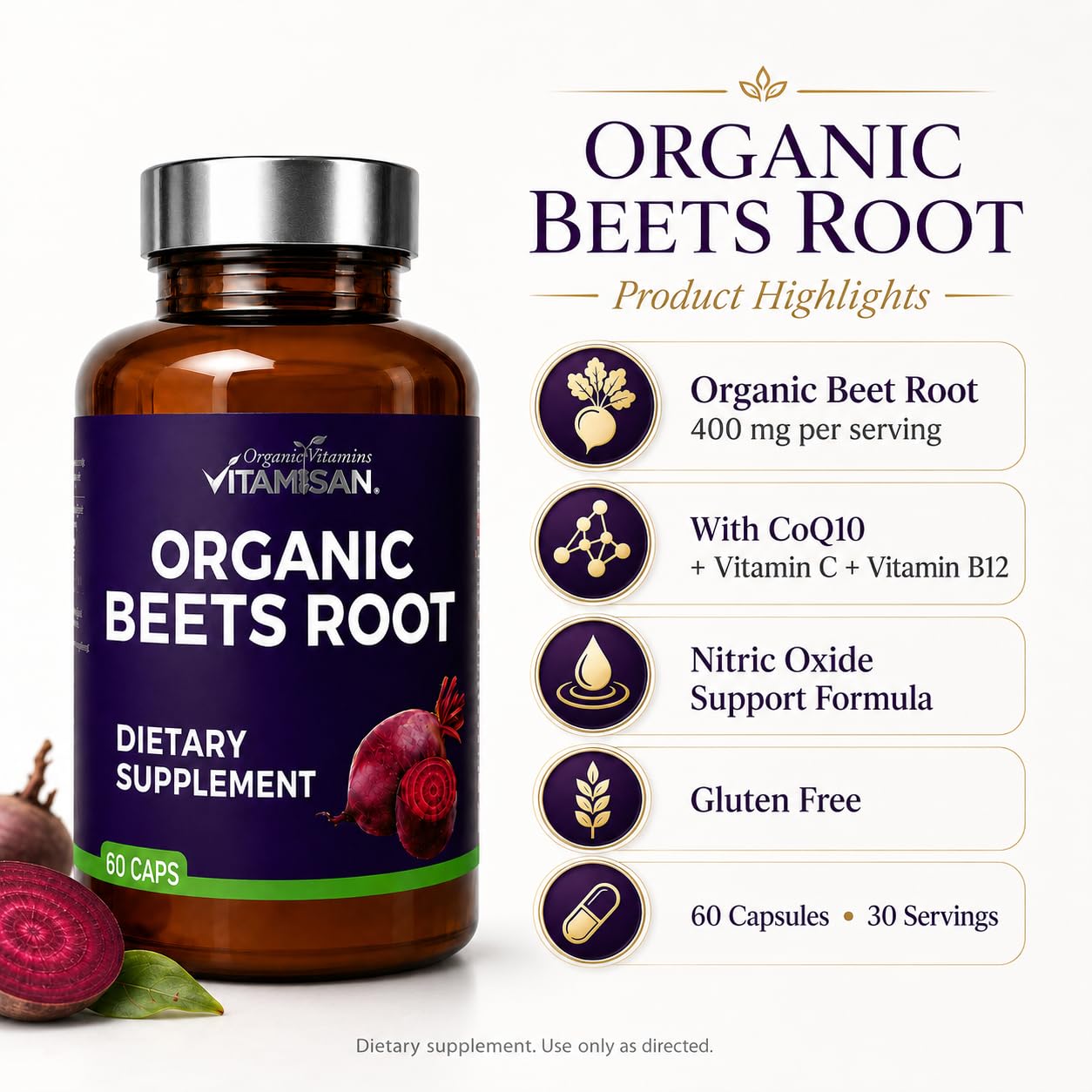 VITAMISAN Organic Beet Root 8000 Capsules, 60 Count