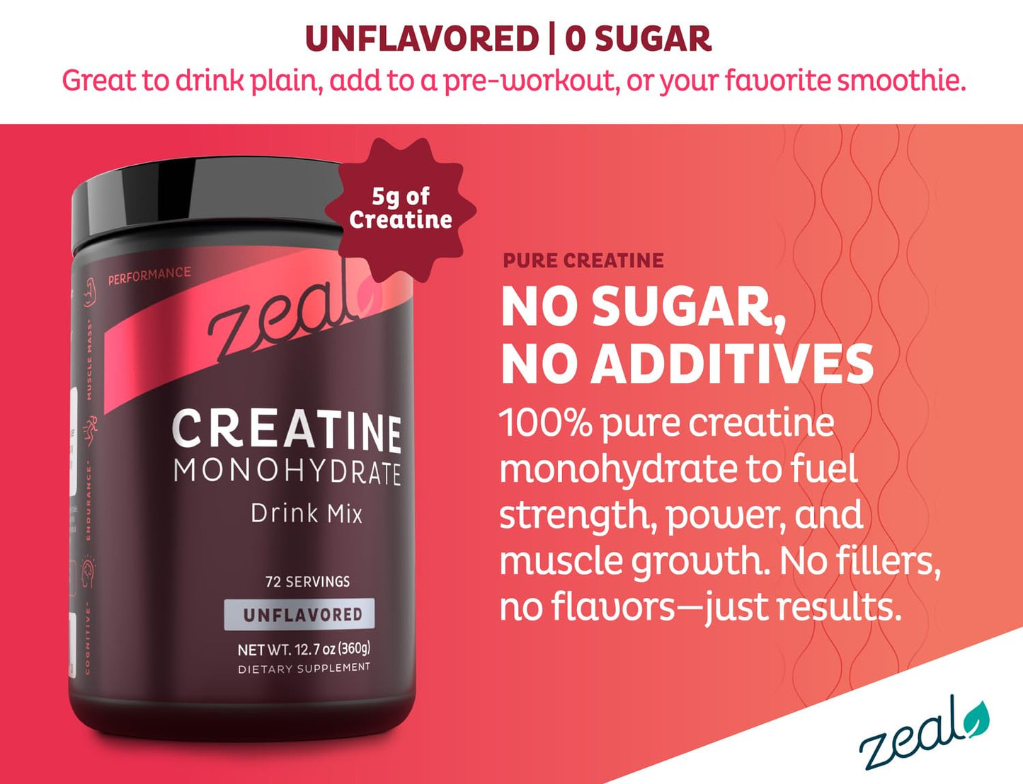 Zeal Naturals Micronized Creatine Monohydrate Powder 12.7 Ounce (Pack of 1)