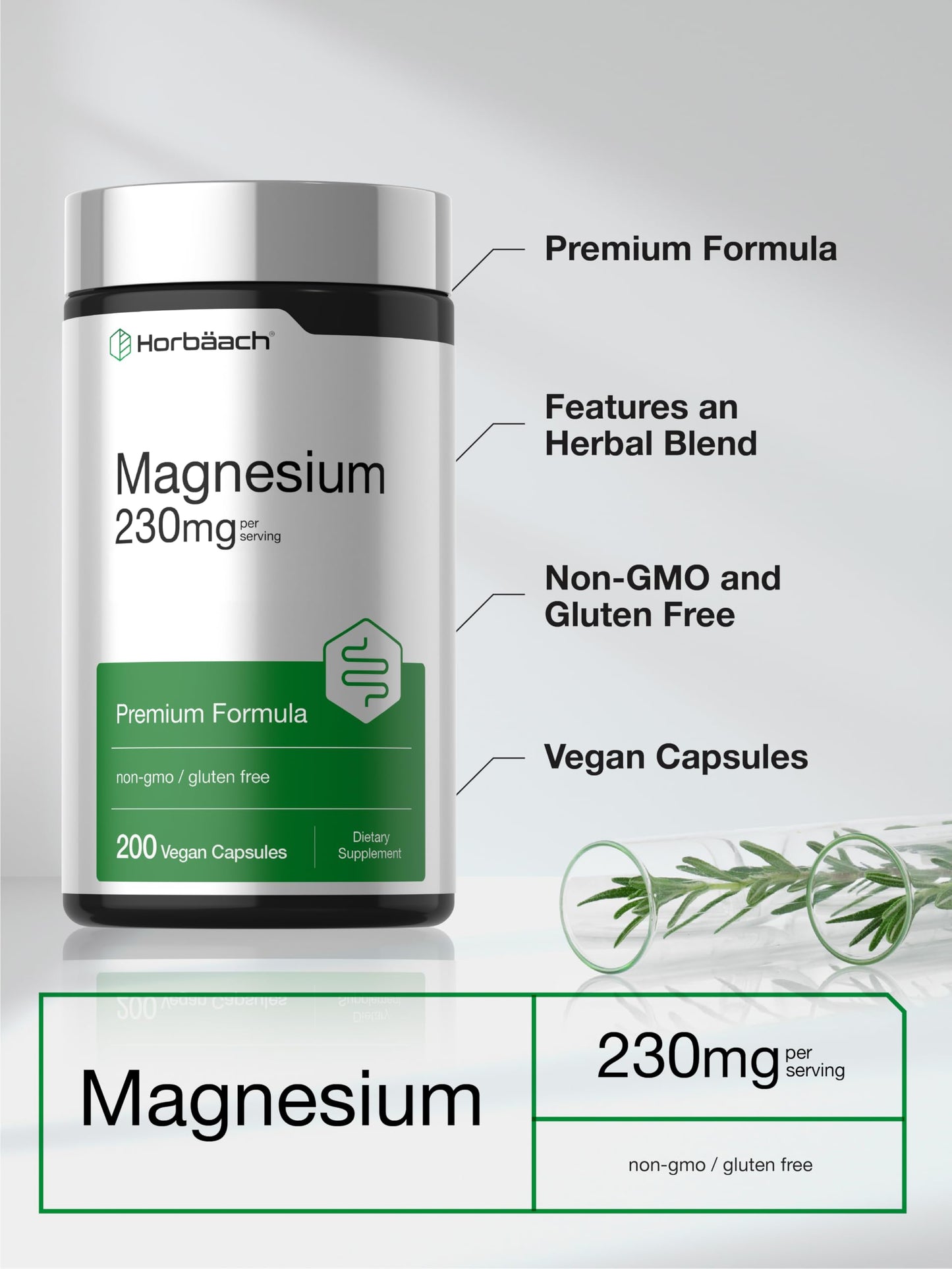 Horbäach Magnesium 230mg, 200 Capsules