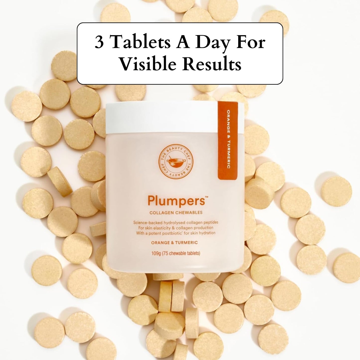 The Beauty Chef Plumpers Collagen Chewable Tablets with Hyaluronic Acid & Postbiotic, 75 Tablets