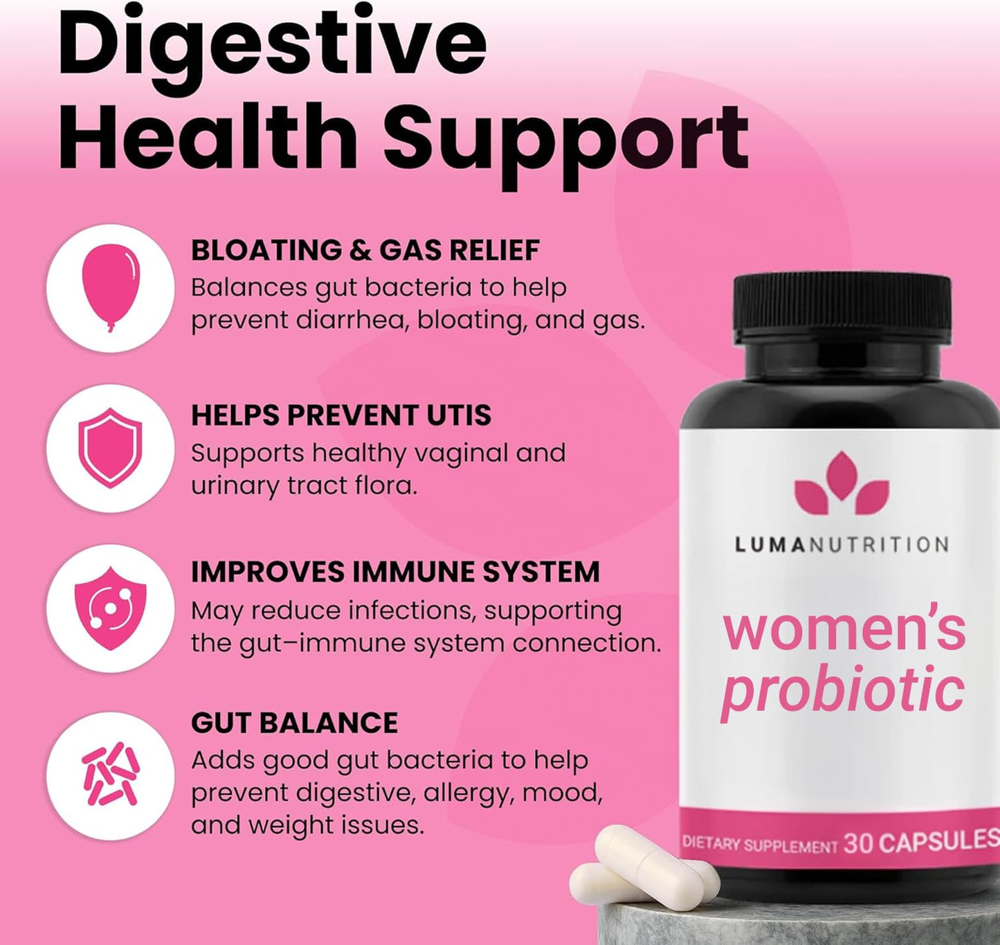 Luma Nutrition Probiotics for Women with Prebiotics - 50 Billion CFU Per Serving - Formulated for Digestive, Immune & Feminine Support - 60 Capsules