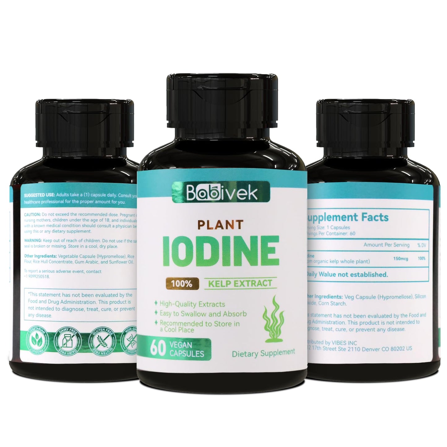 Babivek Iodine Supplement from Sea Vegetable Complex, 60 Vegan Capsules