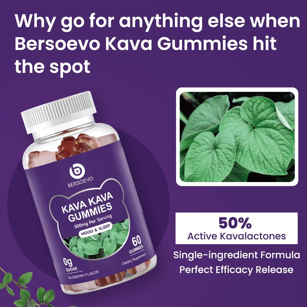 BERSOEVO Kava Gummies 500mg, 60 Count