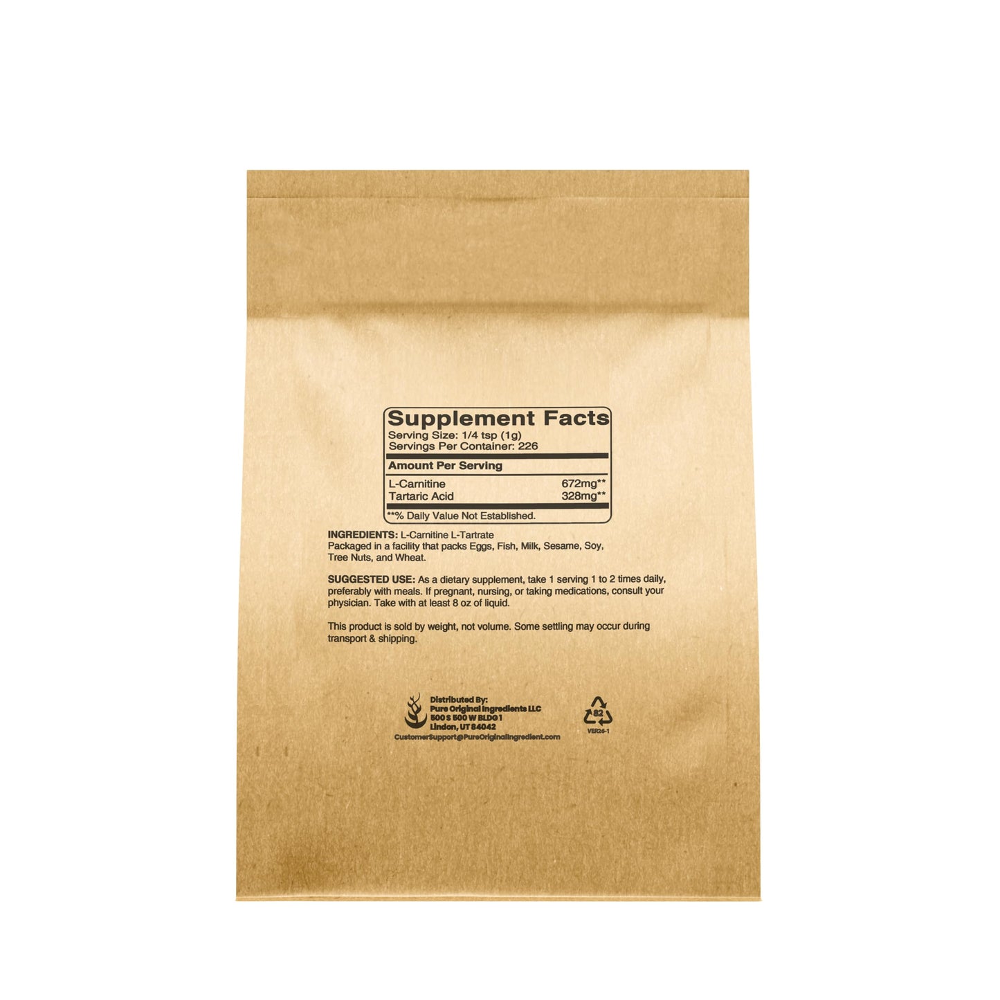 PURE ORIGINAL INGREDIENTS L-Carnitine L-Tartrate Powder, 8 oz