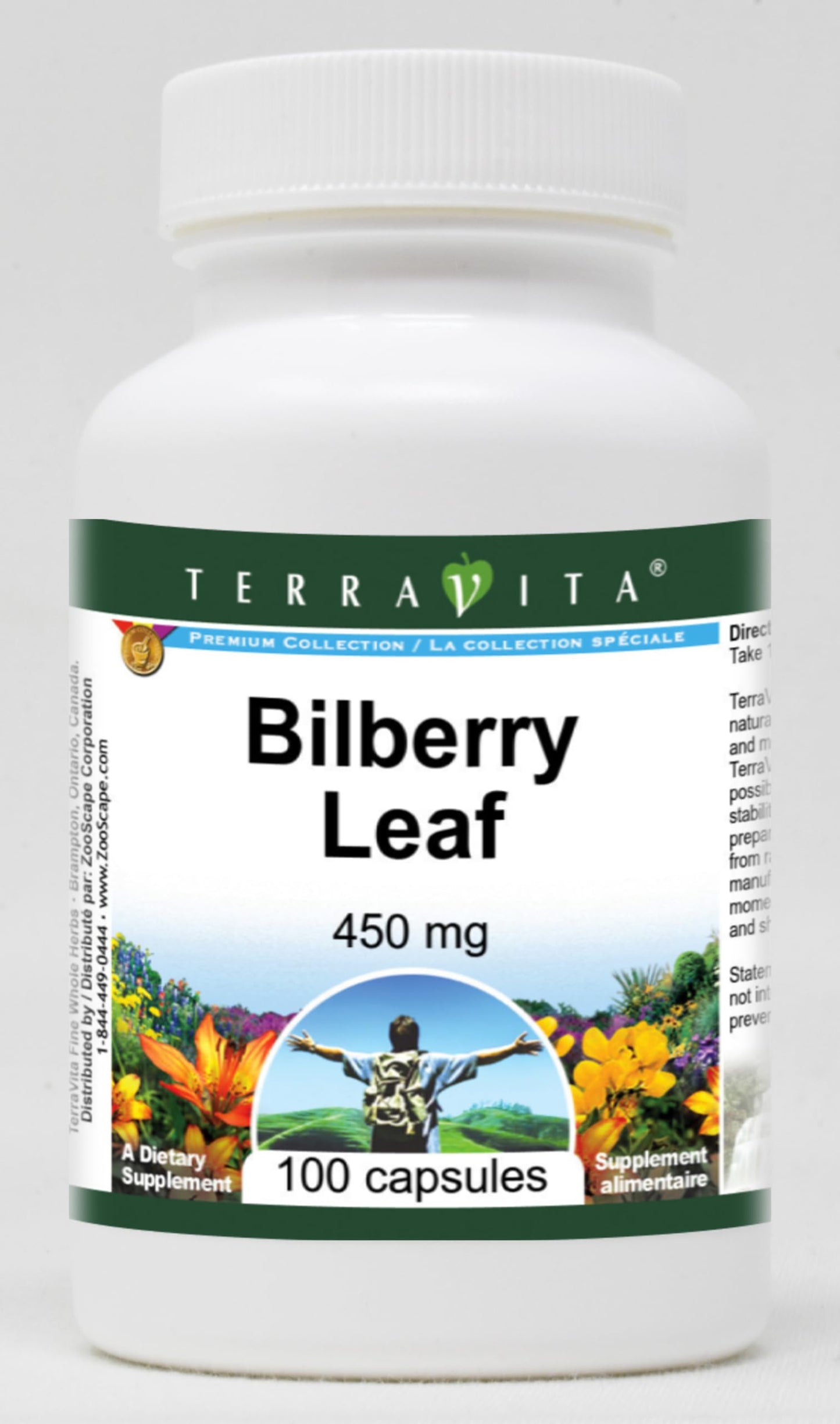Terravita Bilberry Leaf 450 mg Capsules, 100 Count