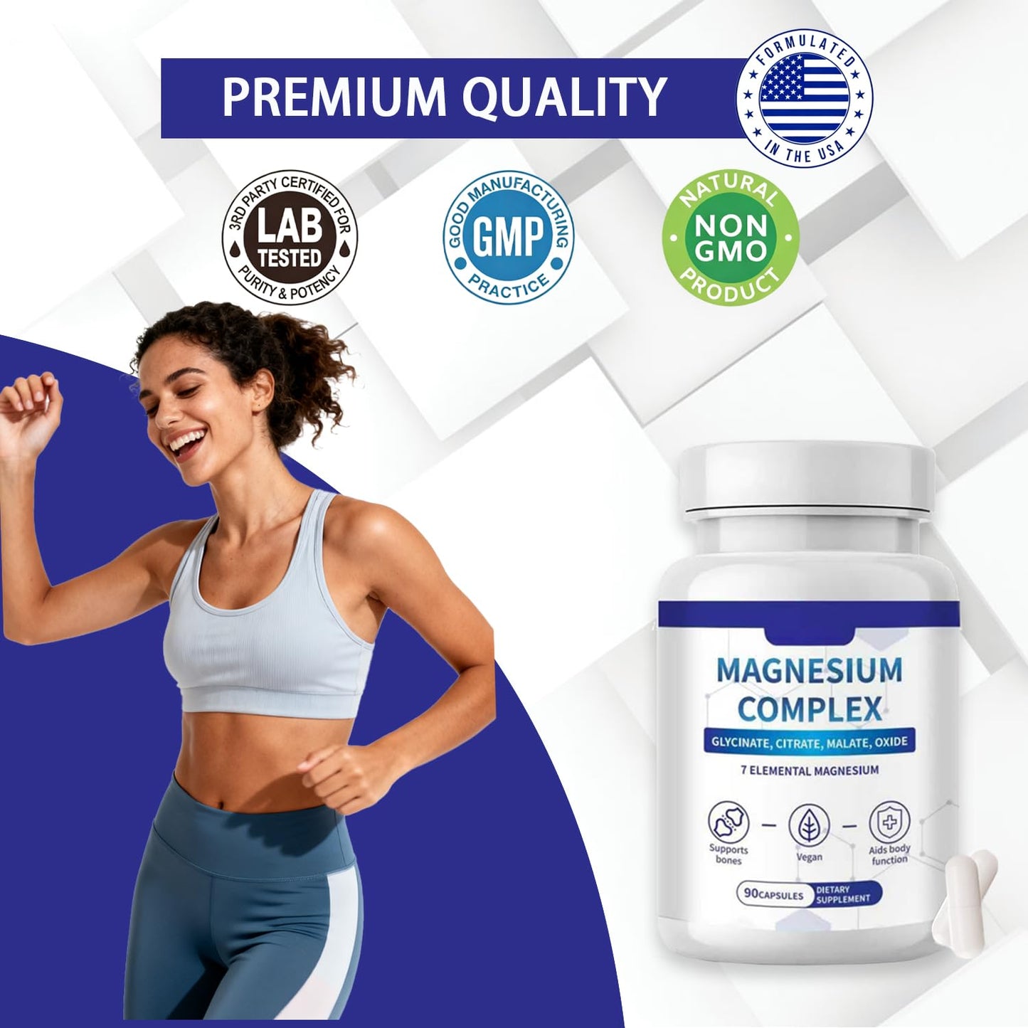 SERSANVE Magnesium Complex 7 Elemental Supplement 1000mg Glycinate, Citrate, Malate for Easy Absorption, Vegan Non-GMO, 90 Capsules