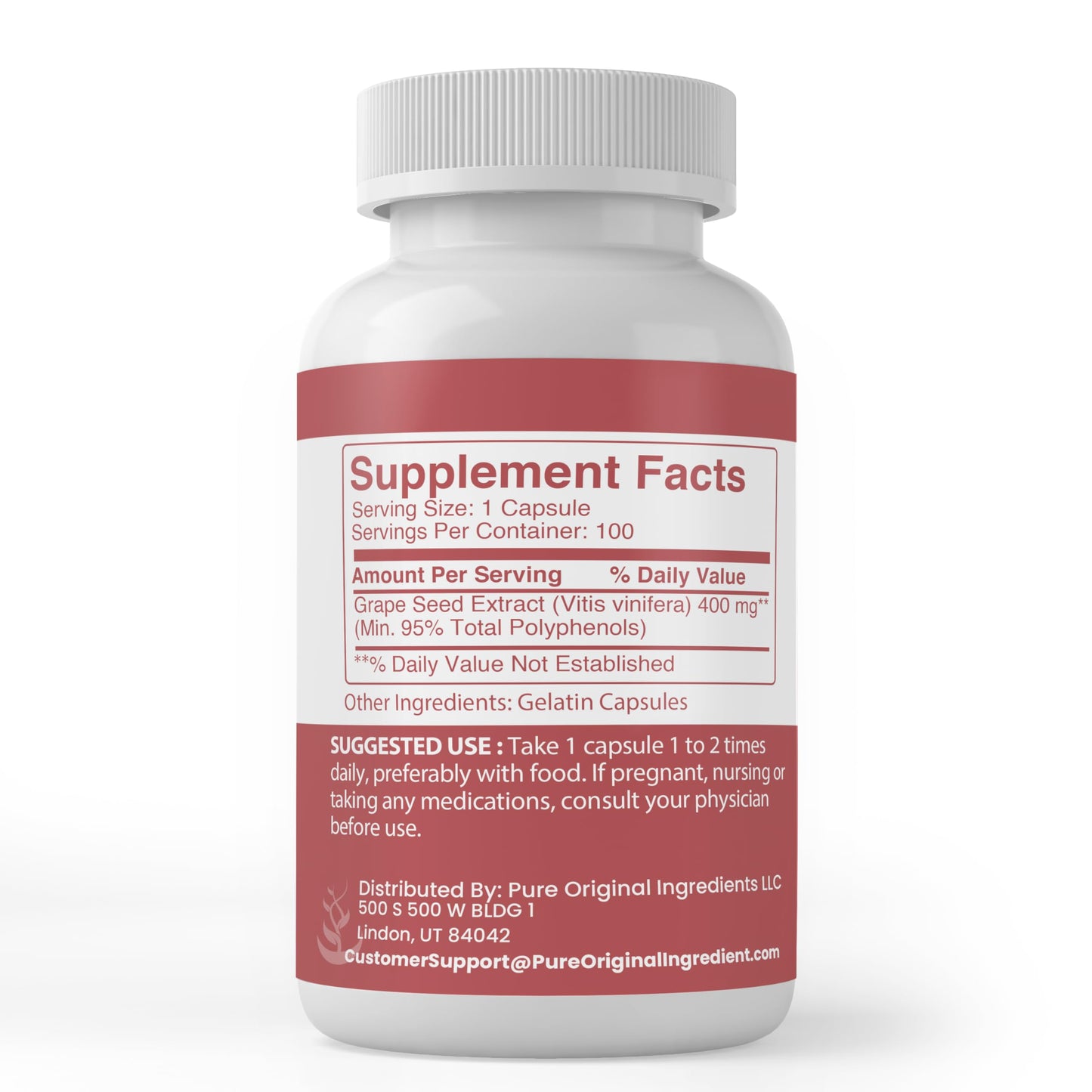 PURE ORIGINAL INGREDIENTS Grape Seed Extract Capsules 100
