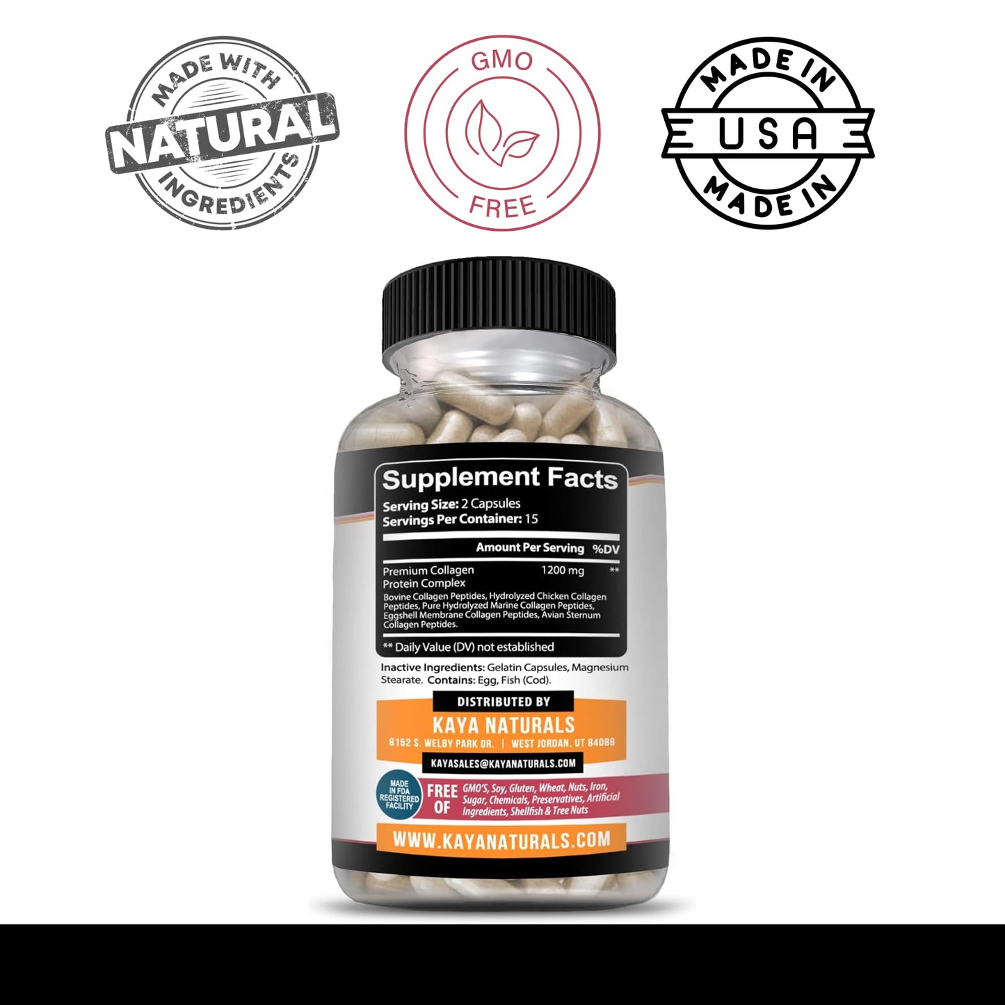 Kaya Naturals Multi Collagen Peptides Complex Capsules, 30 Count