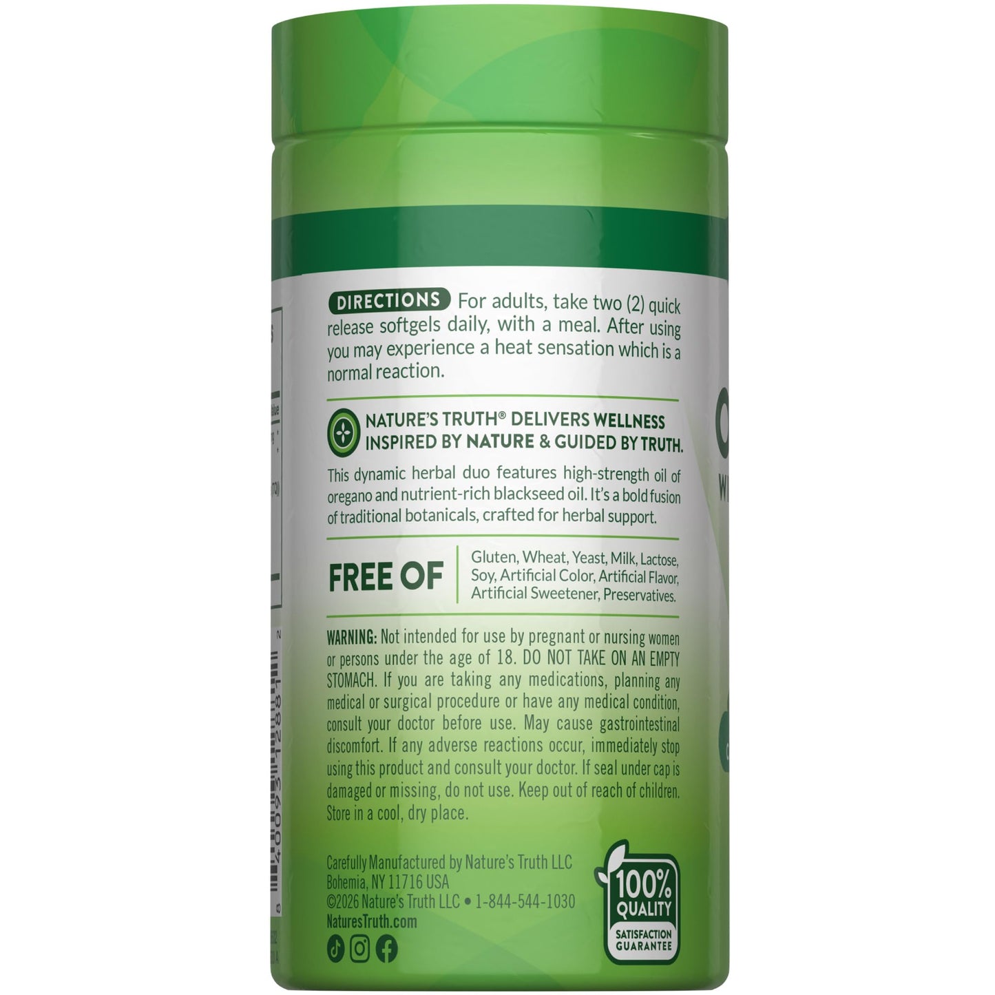 Nature's Truth Oil of Oregano with Black Seed Oil Softgels 90 Count