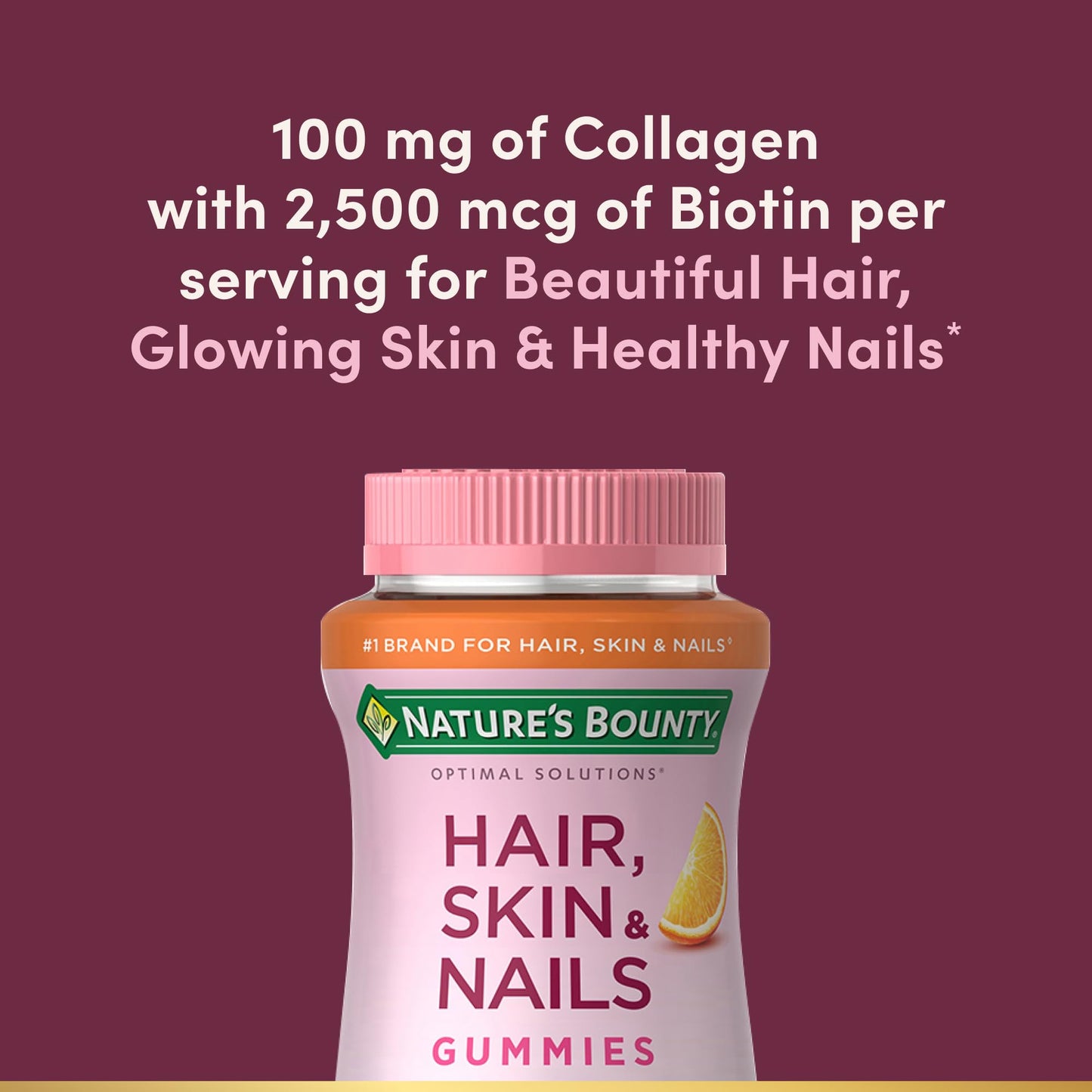 Nature's Bounty Optimal Solutions Hair, Skin & Nails with Biotin and Collagen Gummy, 80 Count