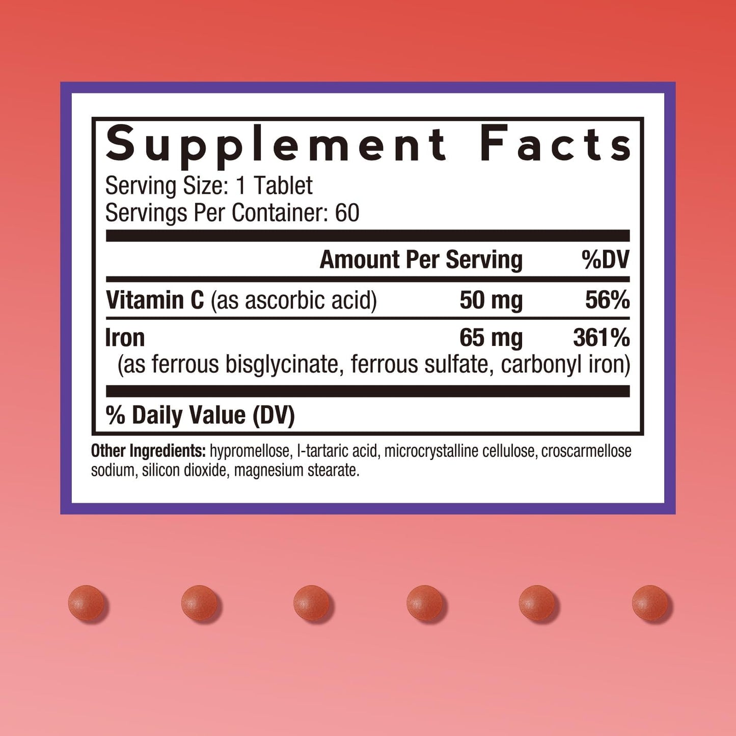 Doctor's Recipes Iron Supplement for Women & Men Tablets, 60 Count