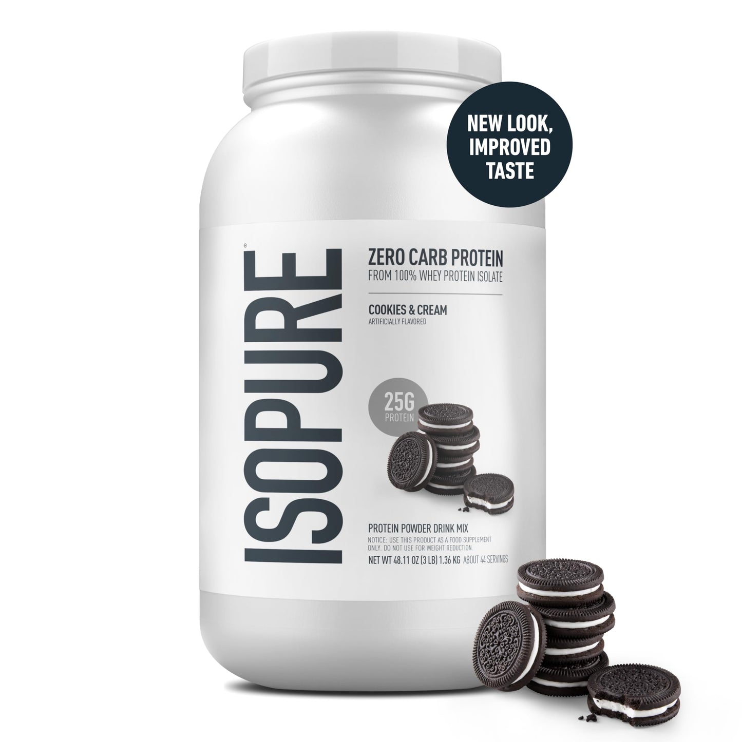 Isopure Zero Carb 100% Pure Whey Isolate Protein Powder Cookies & Cream, 48 Servings, 3 lb