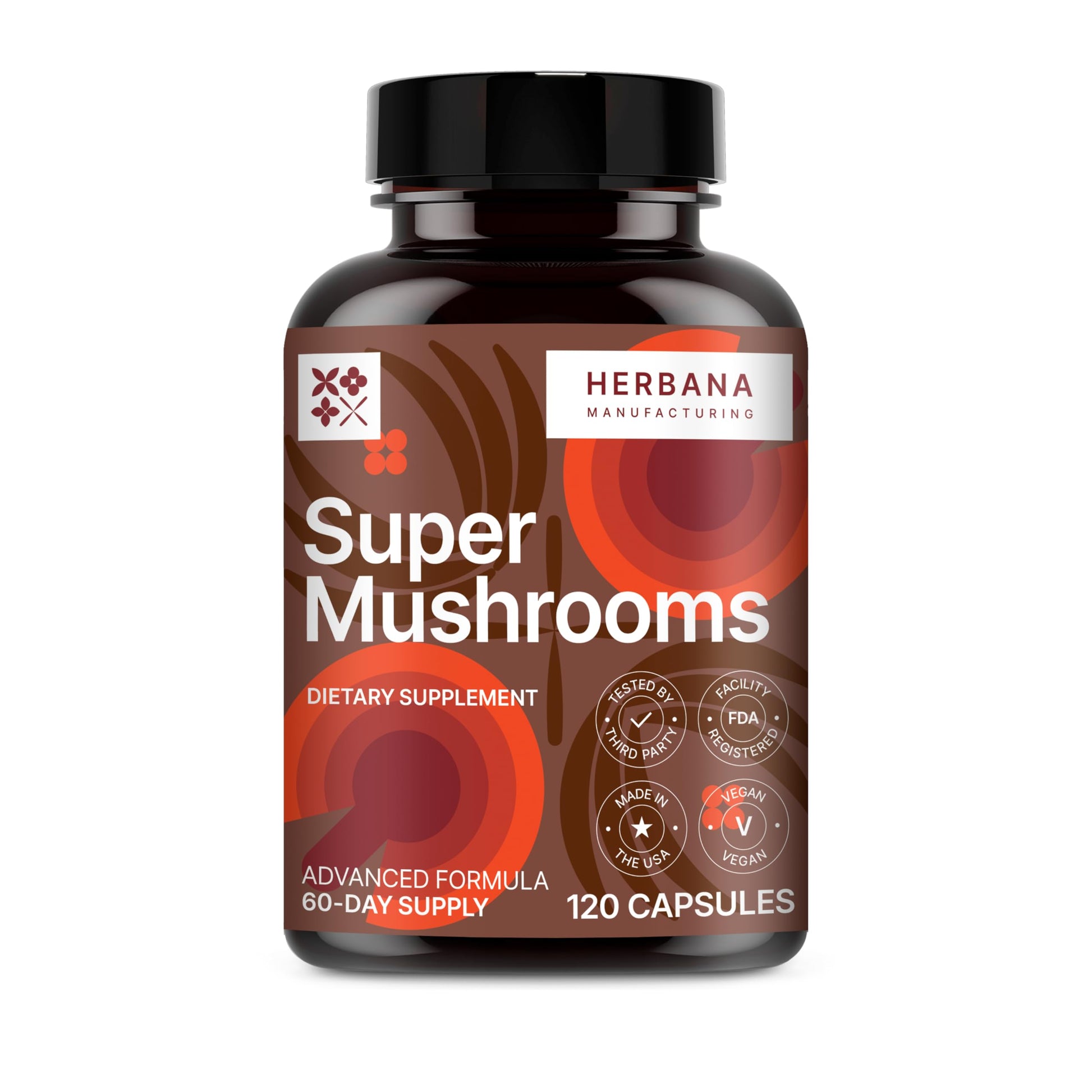 HERBANA MANUFACTURING Super Mushrooms 8-in-1 Capsules, 120 Count