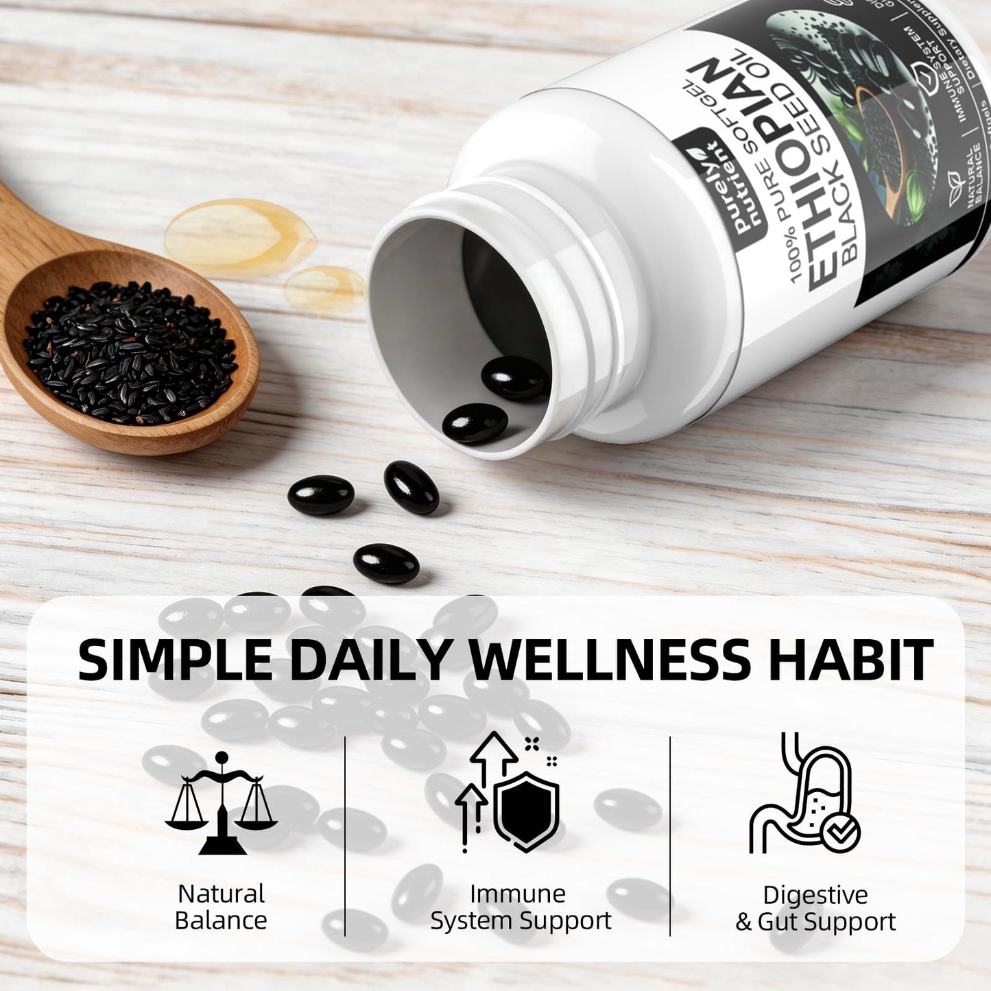 GlowRoot Ethiopian Black Seed Oil Softgels 4.64% Thymoquinone – Organic Cold Pressed Black Cumin Seed Oil, Non-GMO, Gluten-Free, 120 Softgels