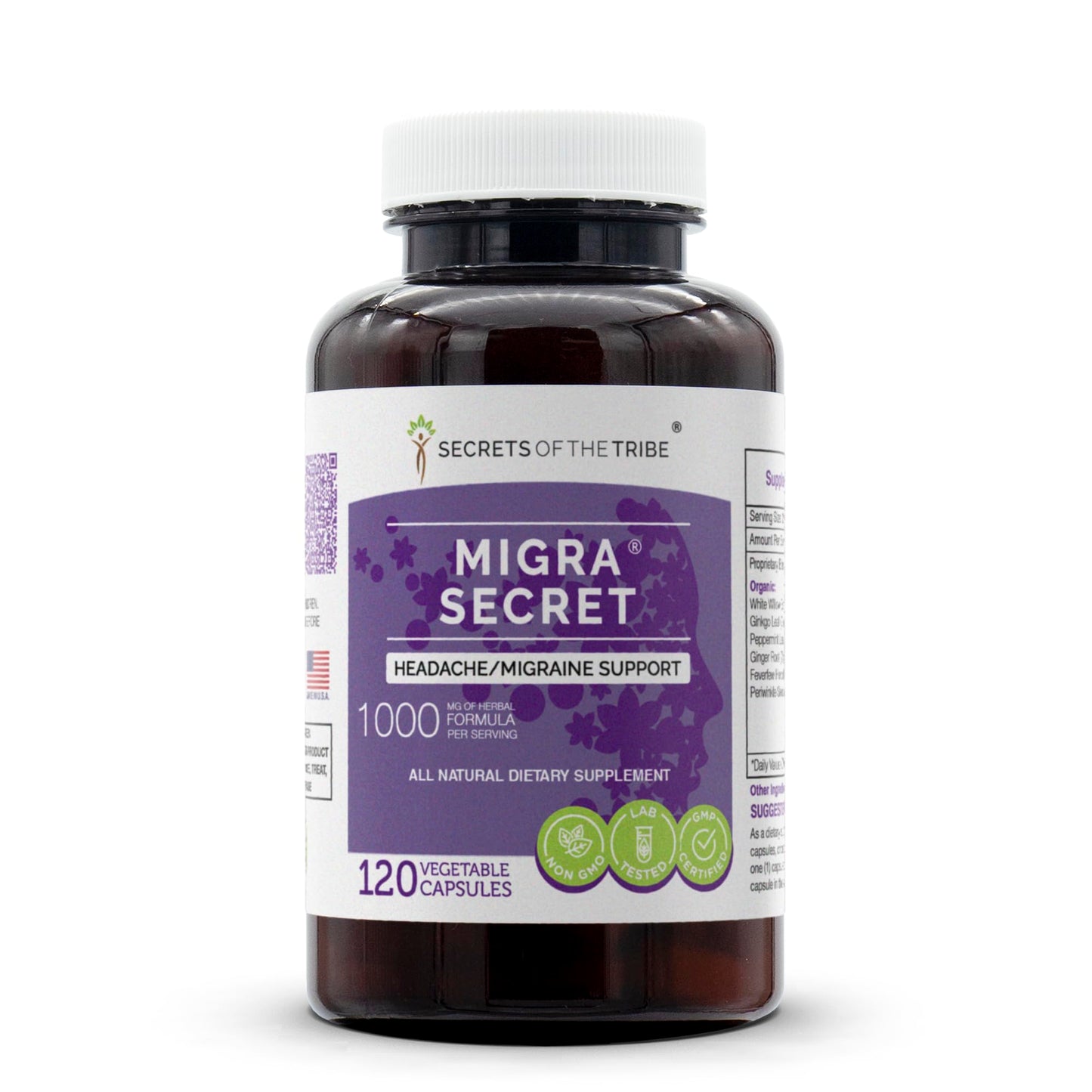 Secrets of the Tribe Migra Secret Headache/Migraine Support Herbal Supplement Blend Capsules 120 Count