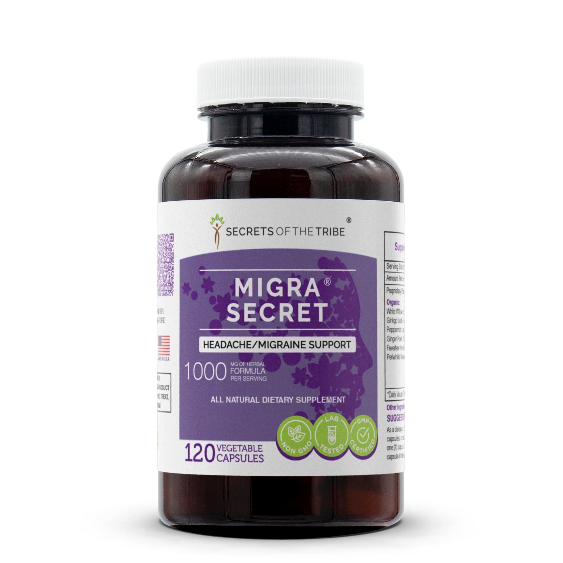 Secrets of the Tribe Migra Secret Headache/Migraine Support Herbal Supplement Blend Capsules 120 Count