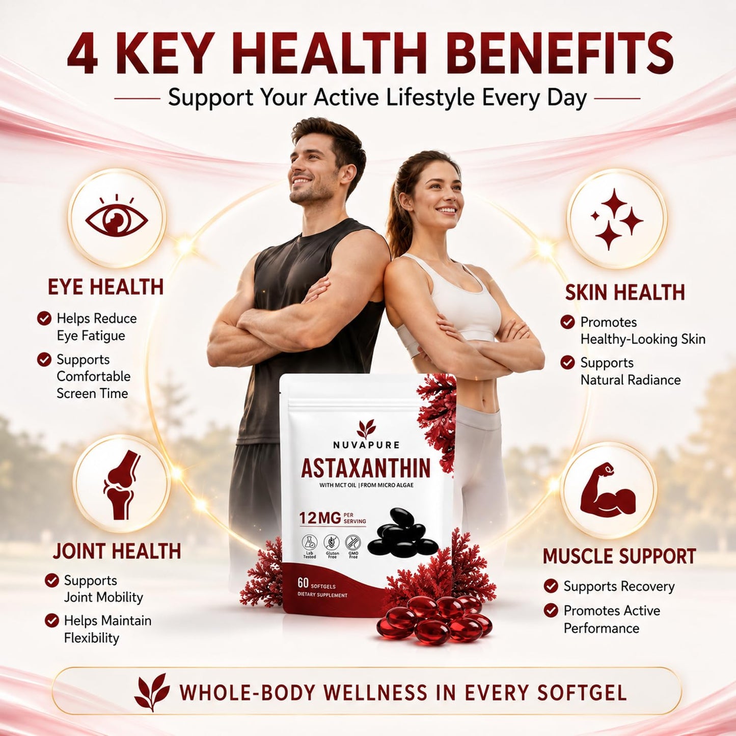 Heniqut NuvaPure Astaxanthin 12mg with MCT Oil Softgel 1 Count