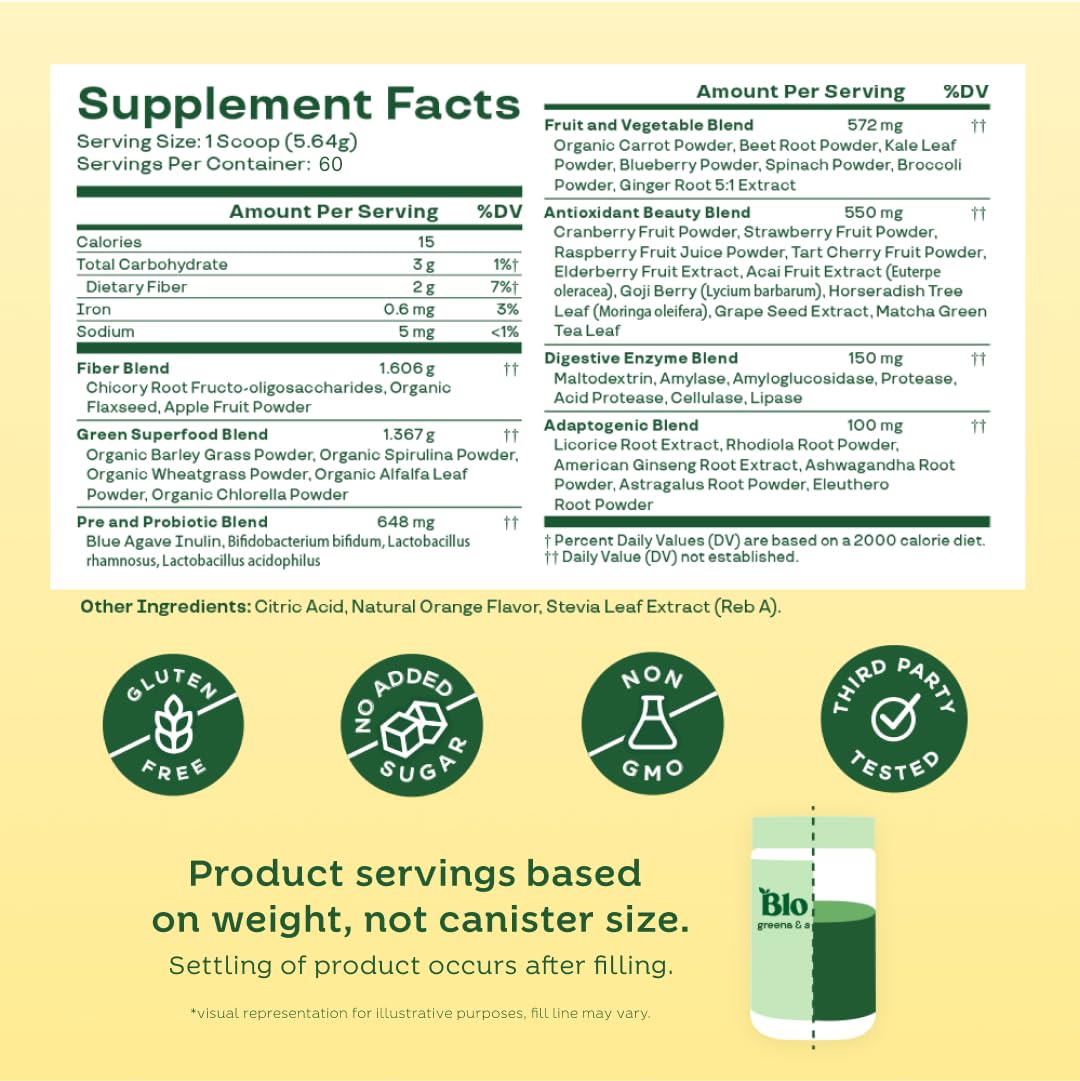 Bloom Nutrition Superfood Greens Powder Citrus, 60 Servings