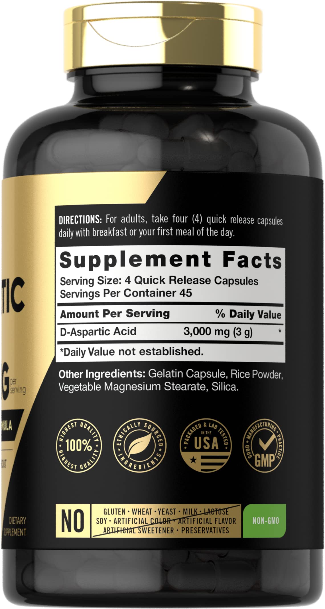 Carlyle D Aspartic Acid 3000mg Capsules 180 Count