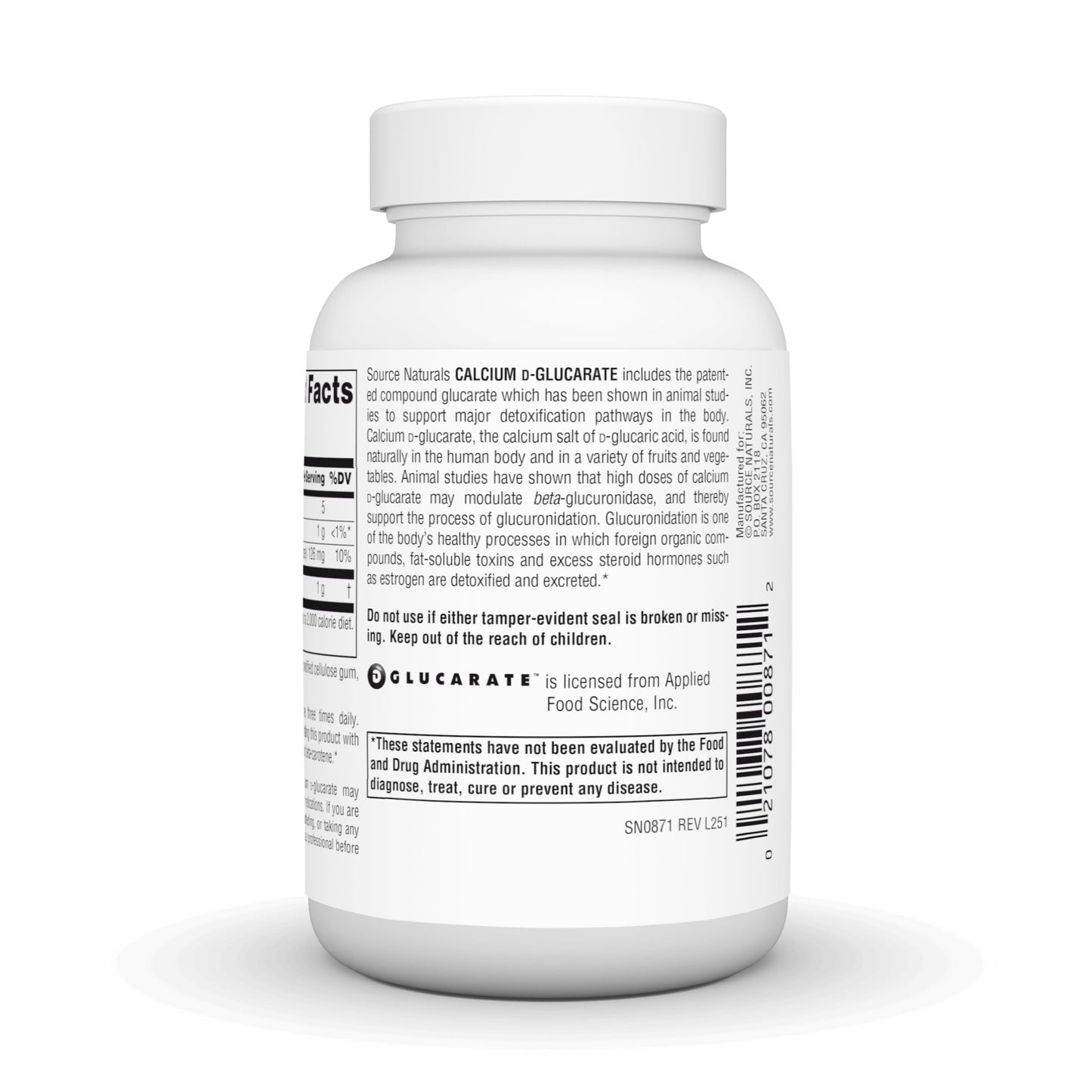 Source Naturals Calcium D-Glucarate 500 mg Tablet, 120 Tablets