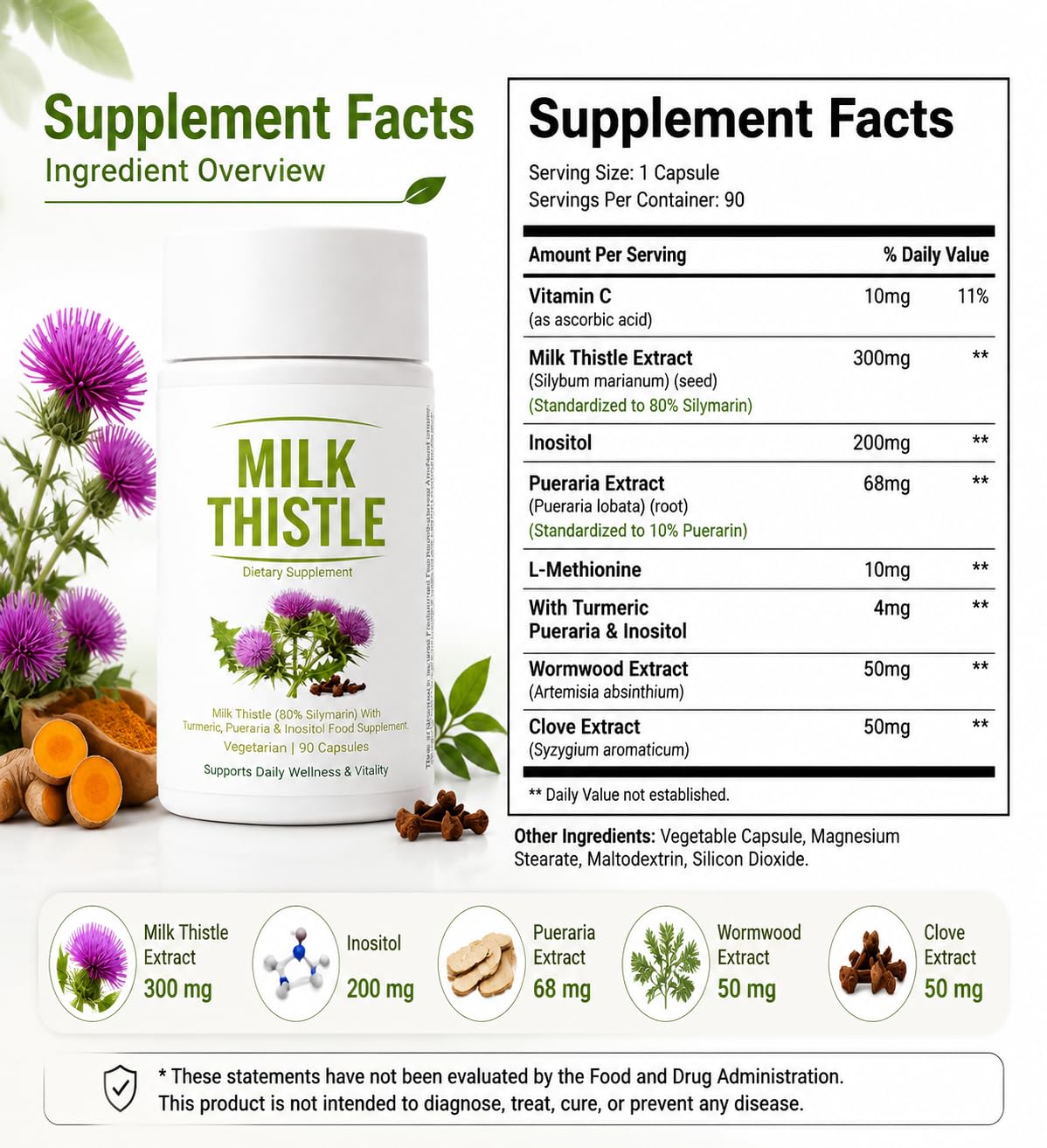 UVORA Milk Thistle Liver Detox, Vegan Support Capsule, 90 Count