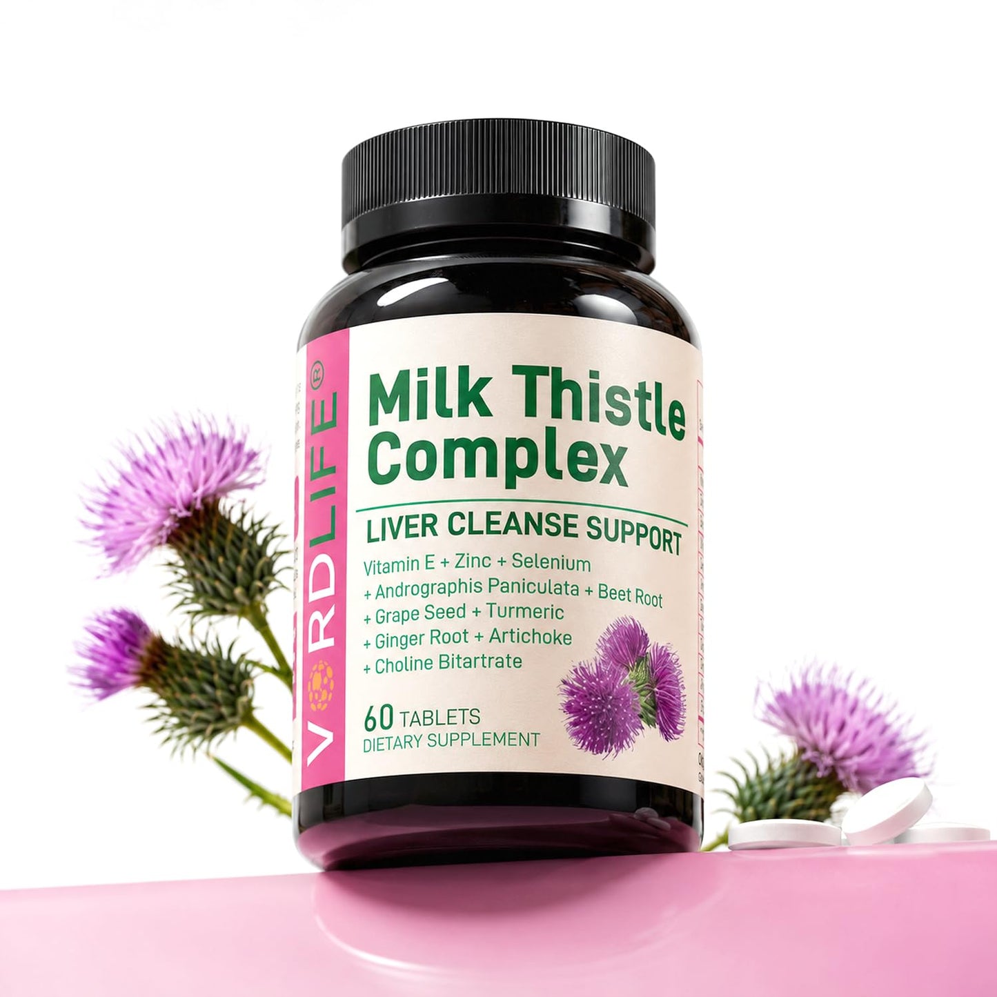 VORDLIFE Natural Liver Cleanse & Repair Milk Thistle Supplements, 60 Tablets