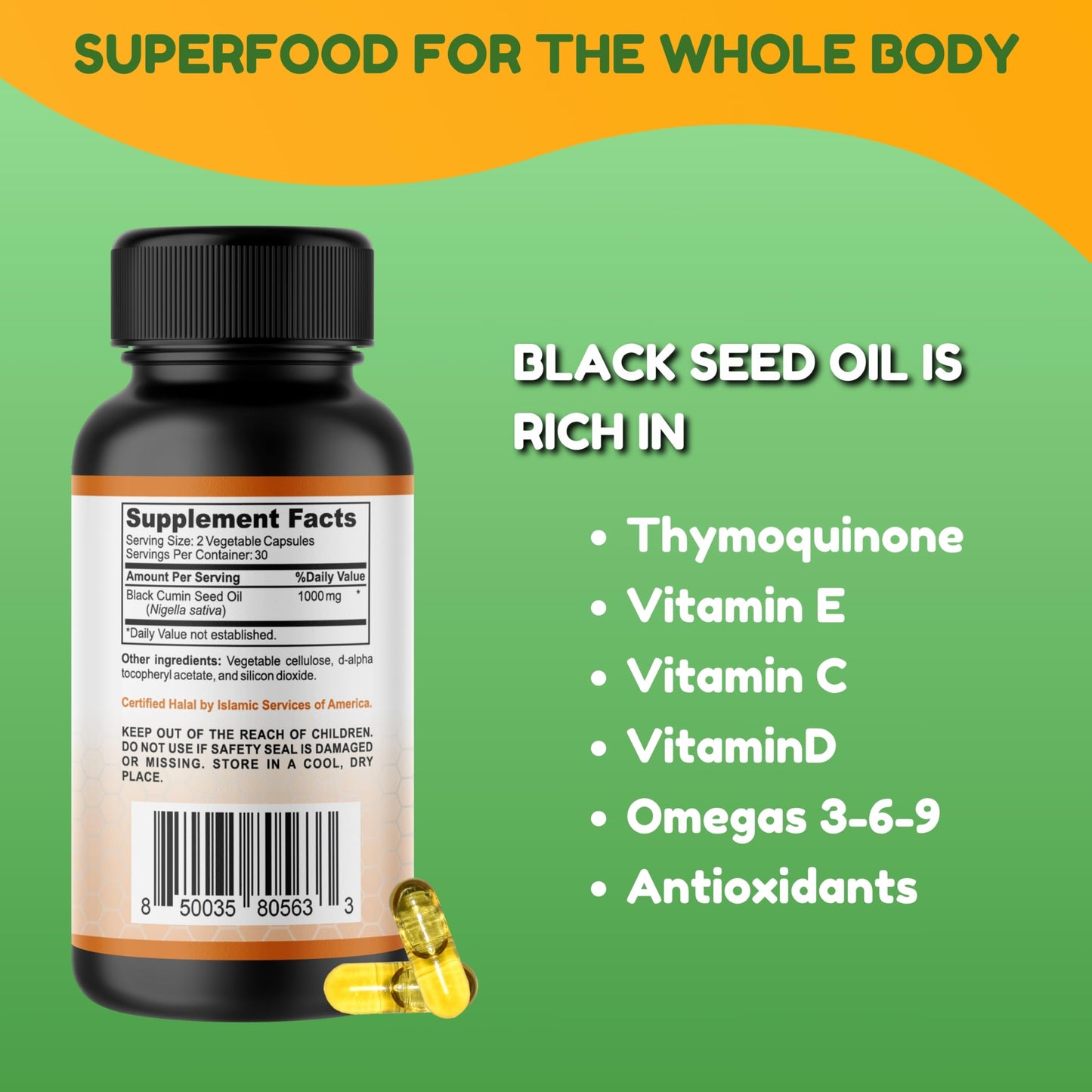 SHIFAA NUTRITION Black Seed Oil 1000 mg Capsules, 60 Count