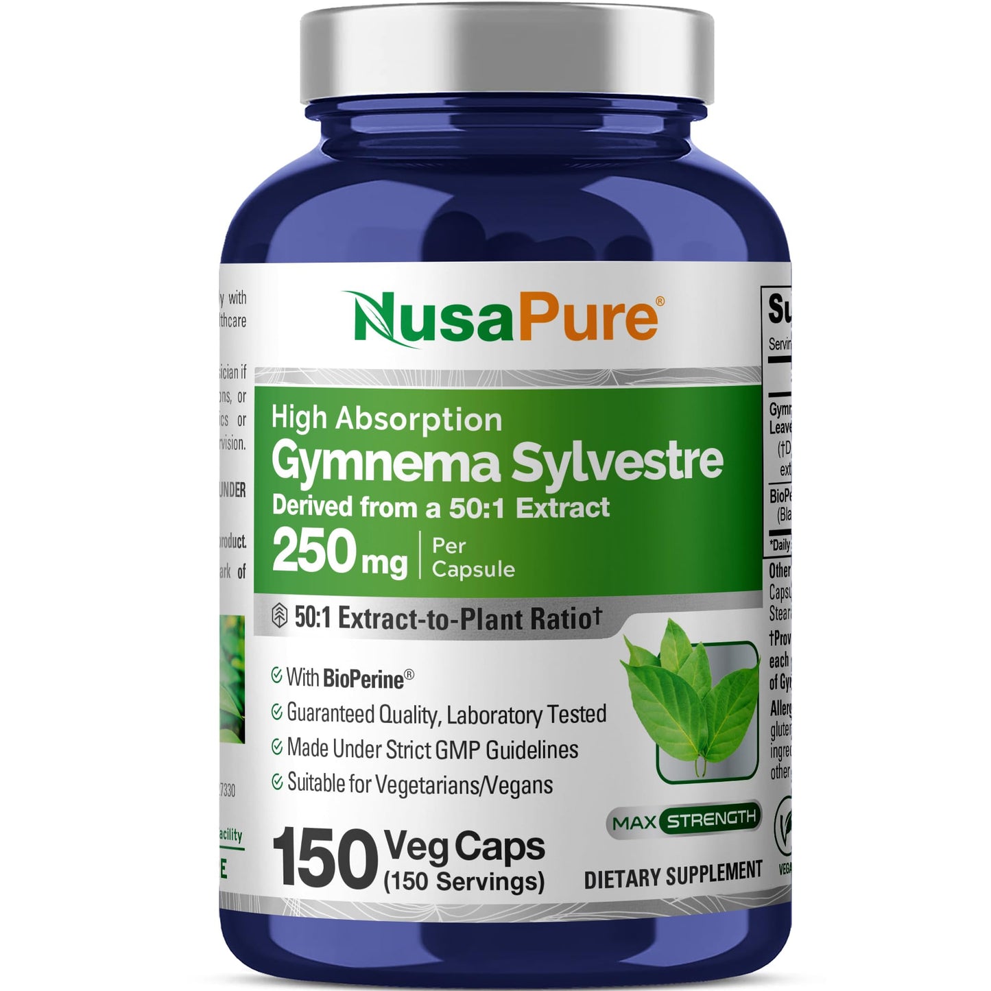 NusaPure Gymnema Sylvestre 250mg Vegan Capsules 150 Count