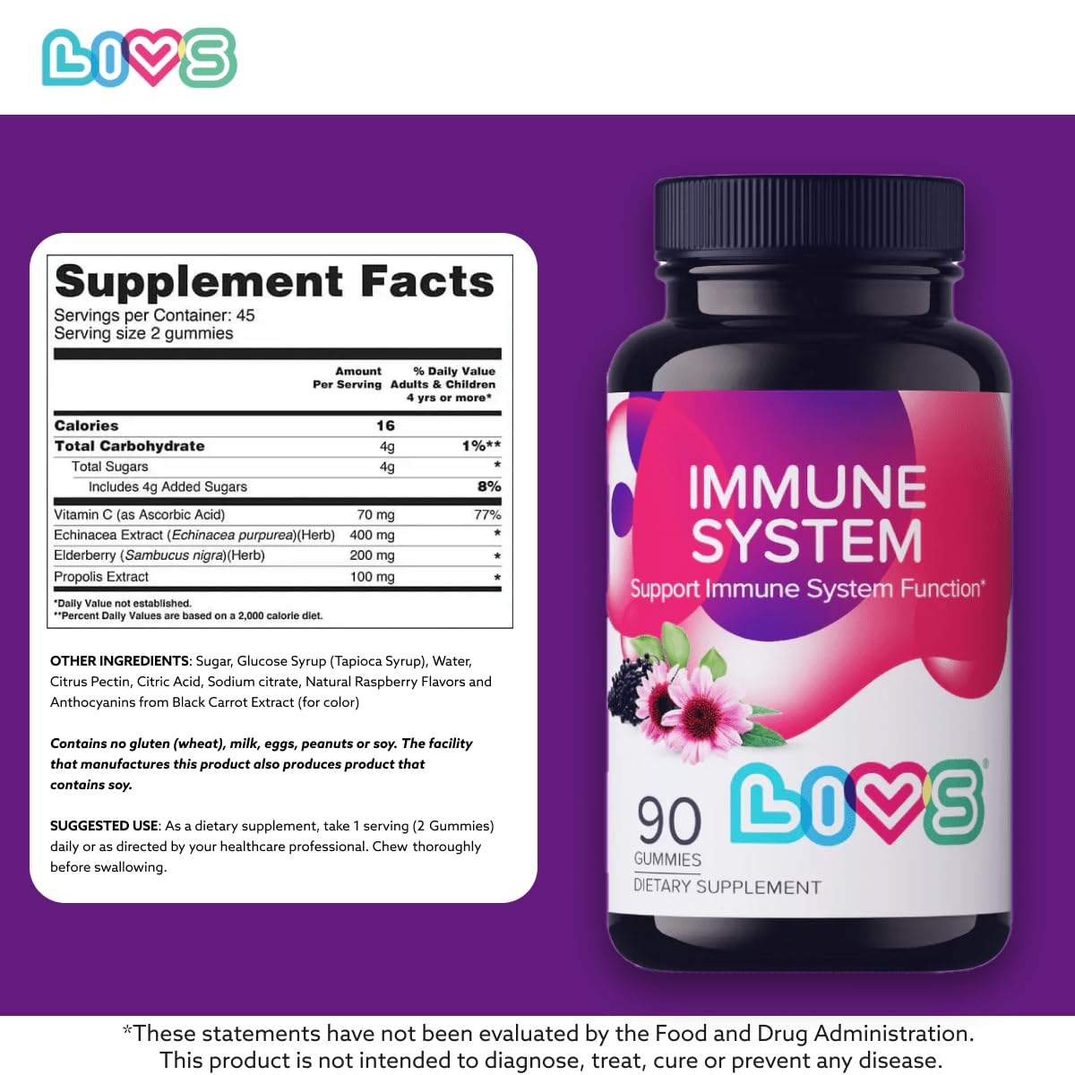 LIVS Immune System Elderberry Gummies 90 Ct