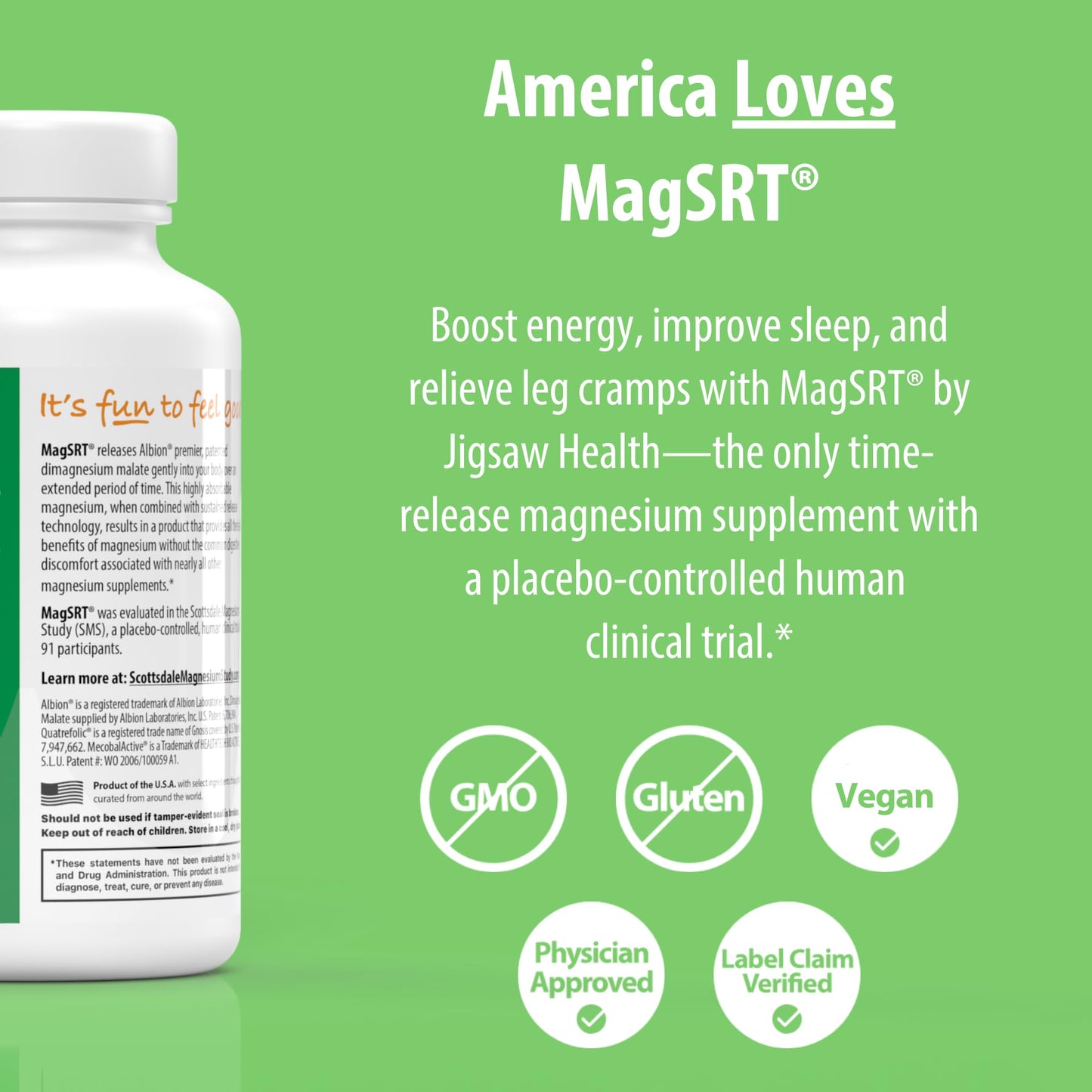 Jigsaw Health MagSRT Magnesium Supplement with Vitamin B6, Folate & B12, 240 Tablets