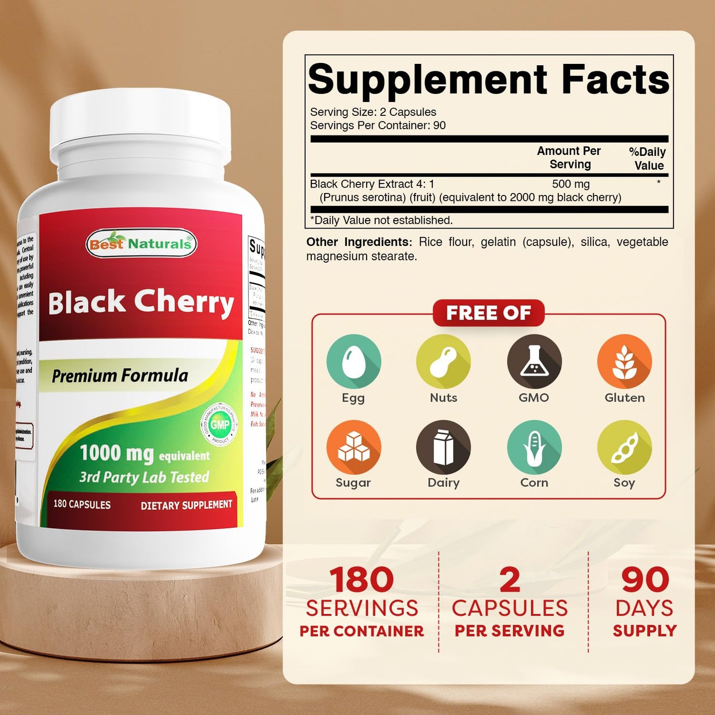 Best Naturals Black Cherry 1000 mg Capsule, 180 Capsules