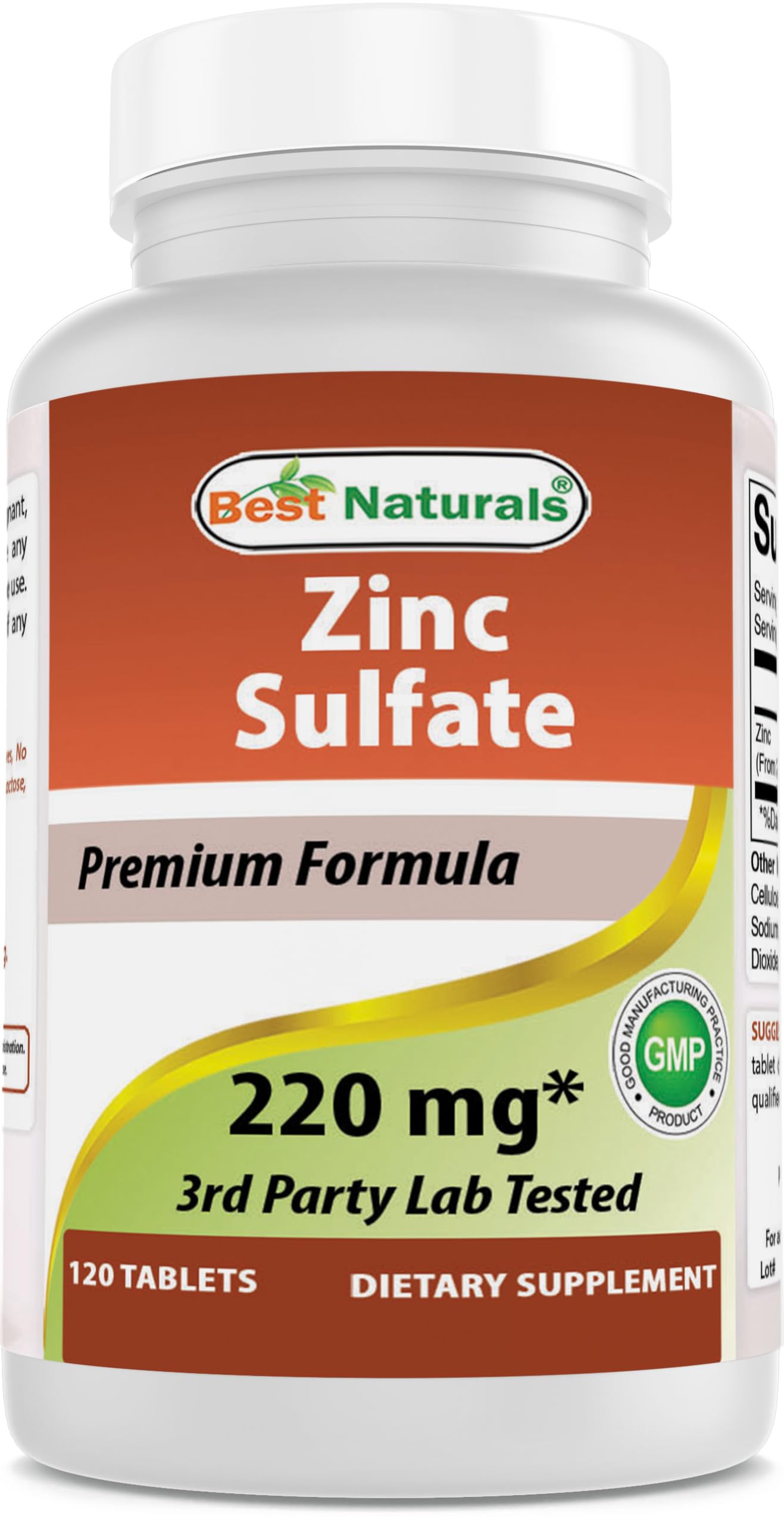 Best Naturals Zinc Sulfate 220 mg Tablets, 120 Tablets