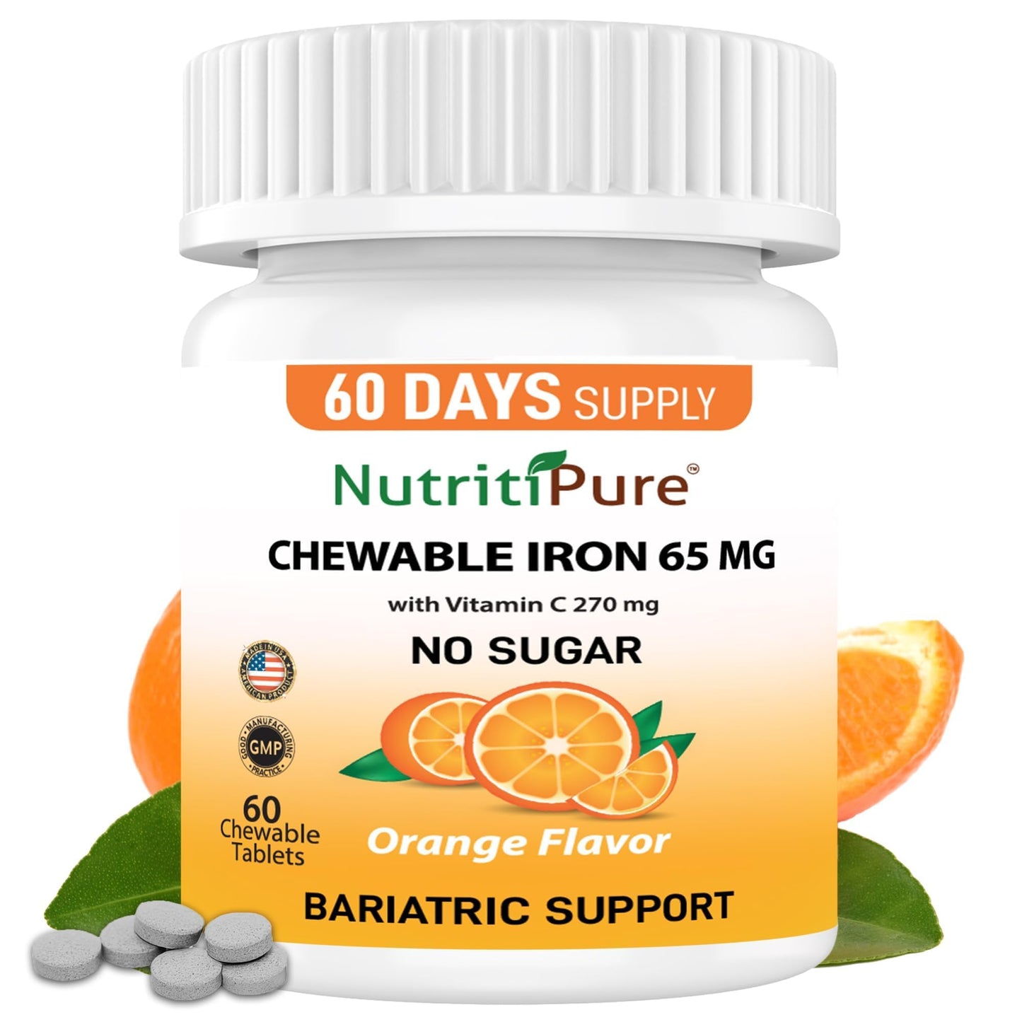 NutritiPure Carbonyl Iron with Vitamin C Tablets, 60 Count