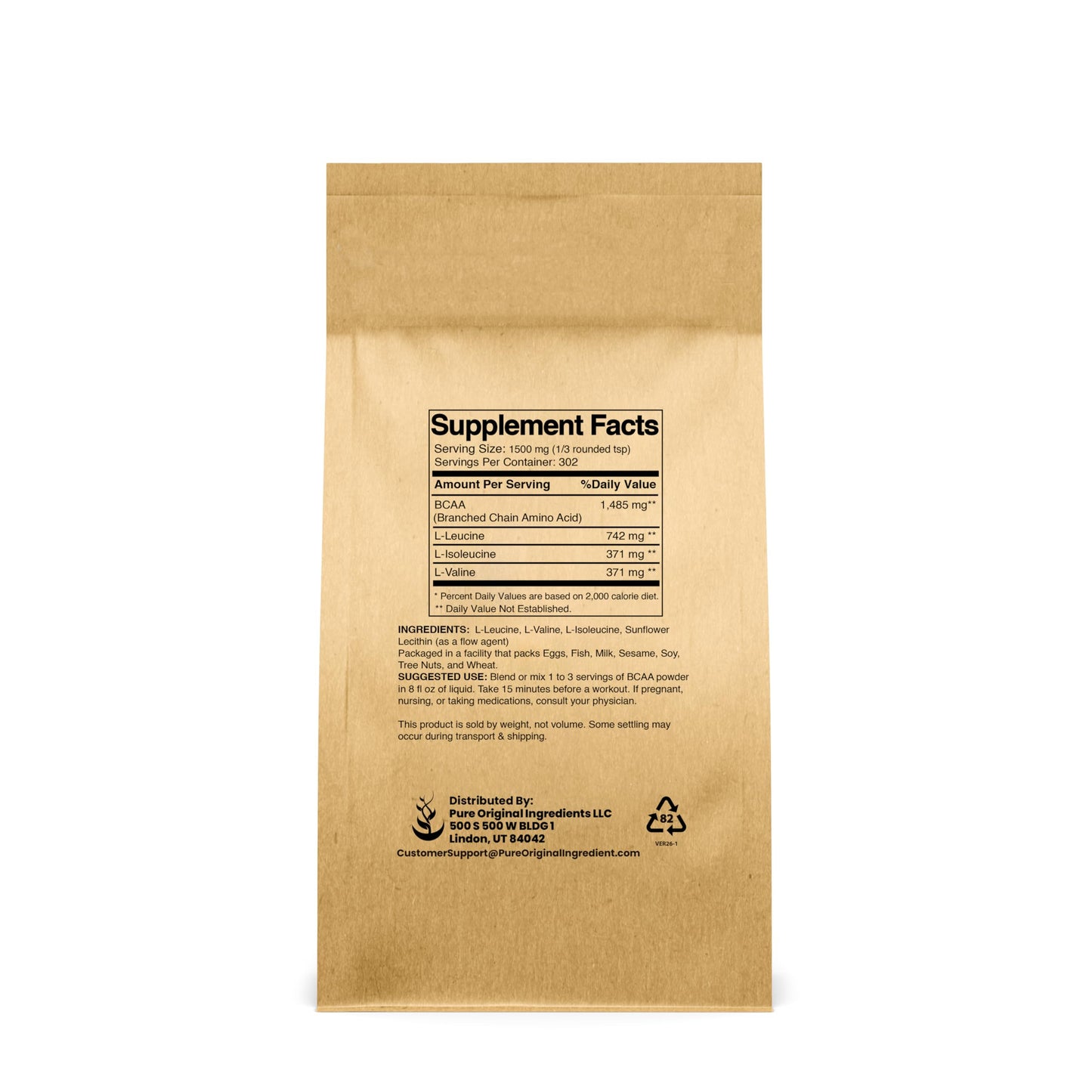 PURE ORIGINAL INGREDIENTS Unflavored Instantized BCAA Powder, Branched-Chain Essential Amino Acids, Supplement, 16