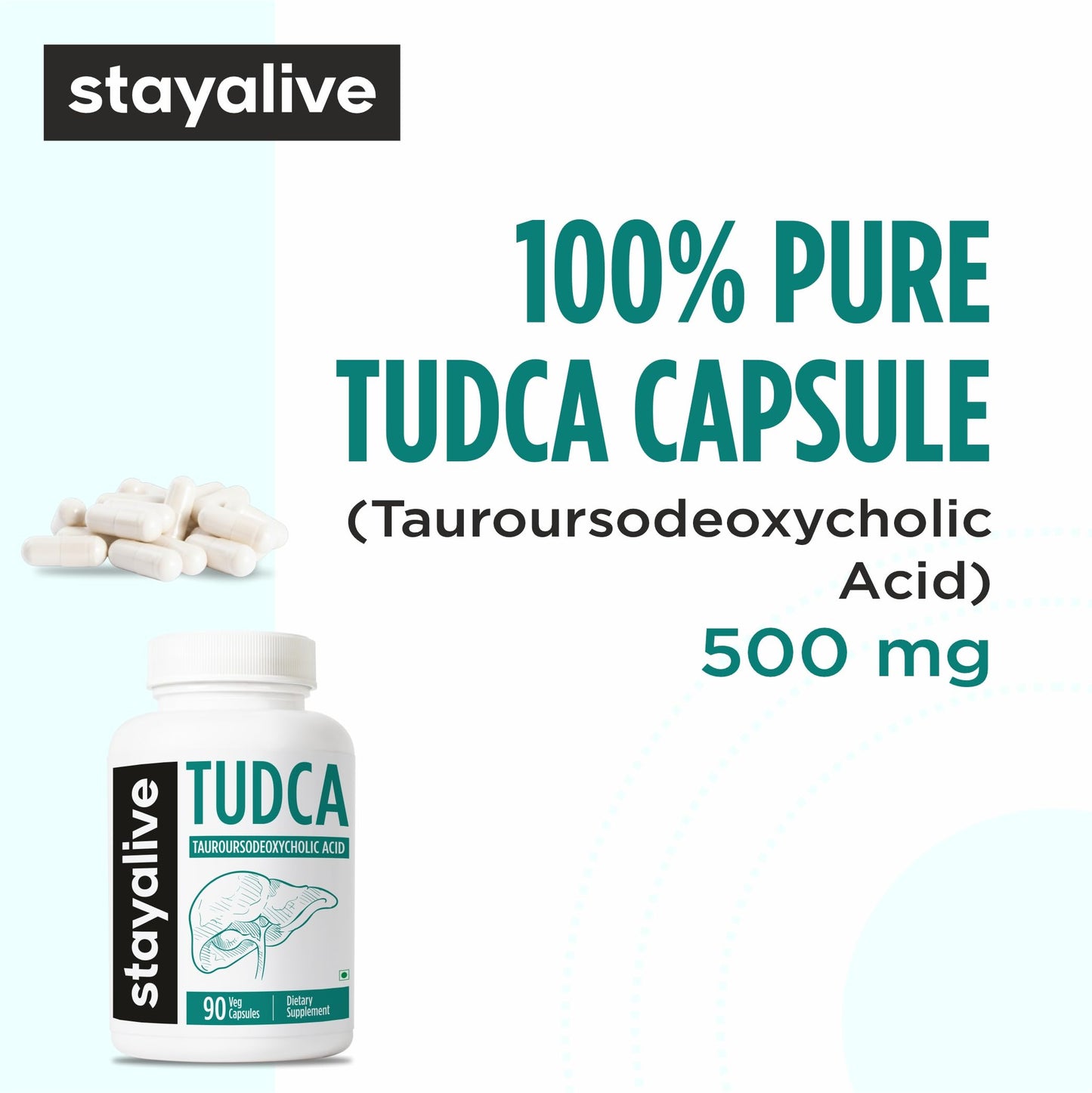 STAYALIVE TUDCA Capsules 500mg Tauroursodeoxycholic Acid Bile Salts, 90 Count