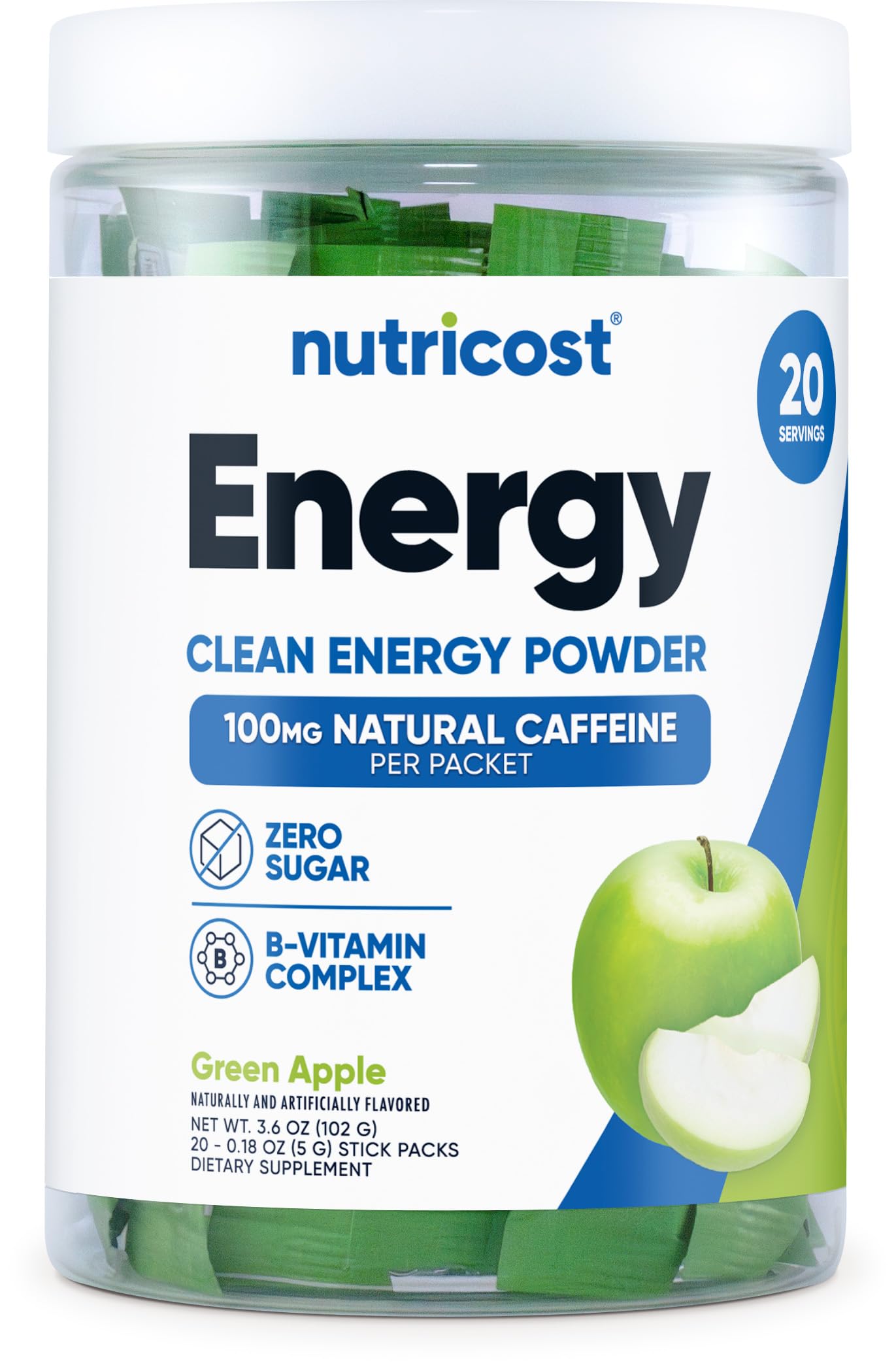 Nutricost Energy Complex Green Apple Flavored Powder, 3.6 Ounce