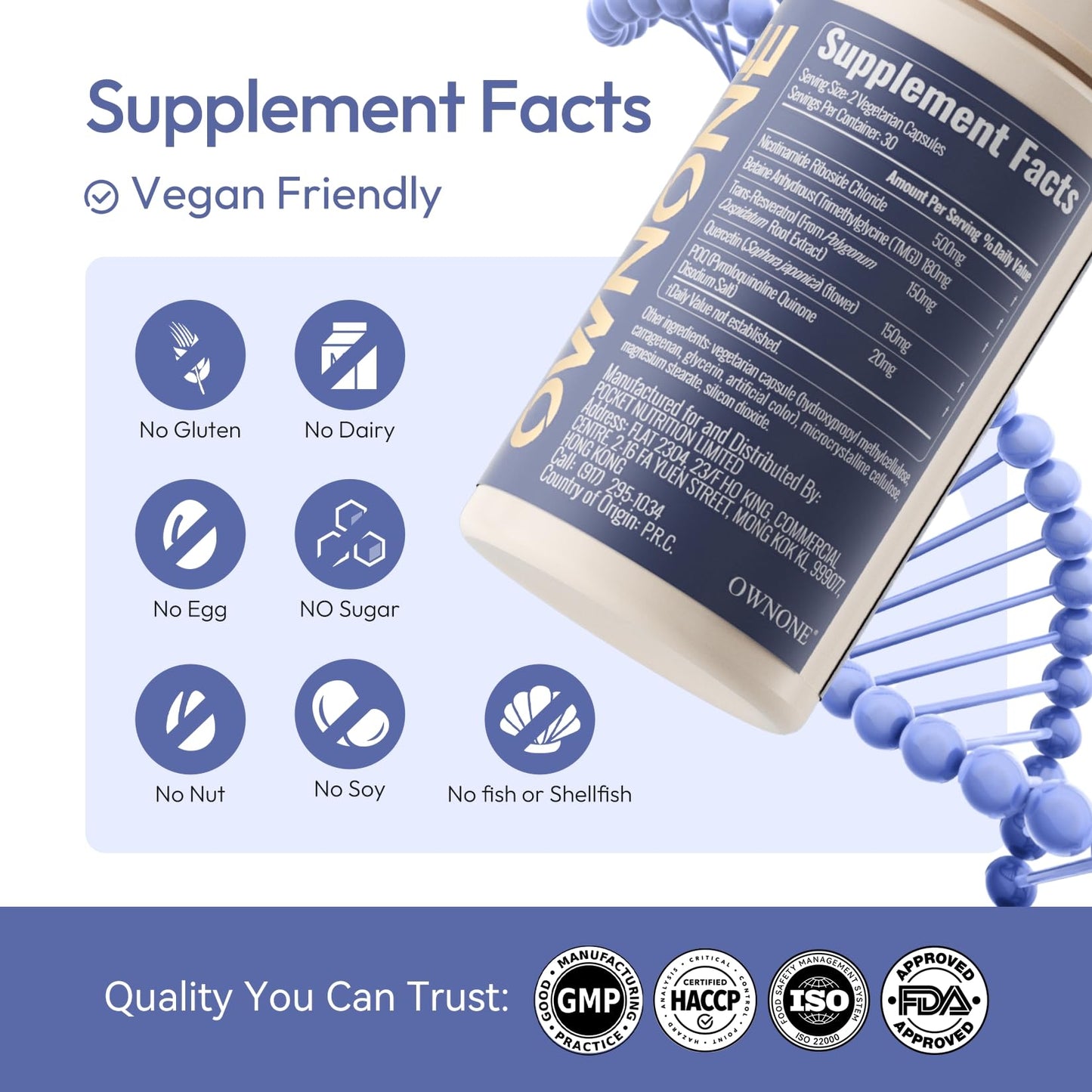 OWNONE NAD+ Capsule with Nicotinamide Riboside, Resveratrol, Quercetin, Vegetarian NAD Capsule, Healthy Aging, 120 Capsules