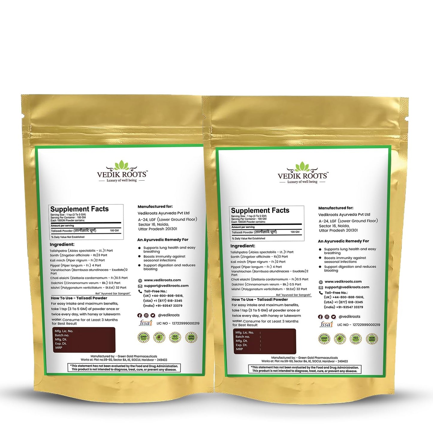VEDIKROOTS Talisadi Powder 3.53 oz (Pack of 2)