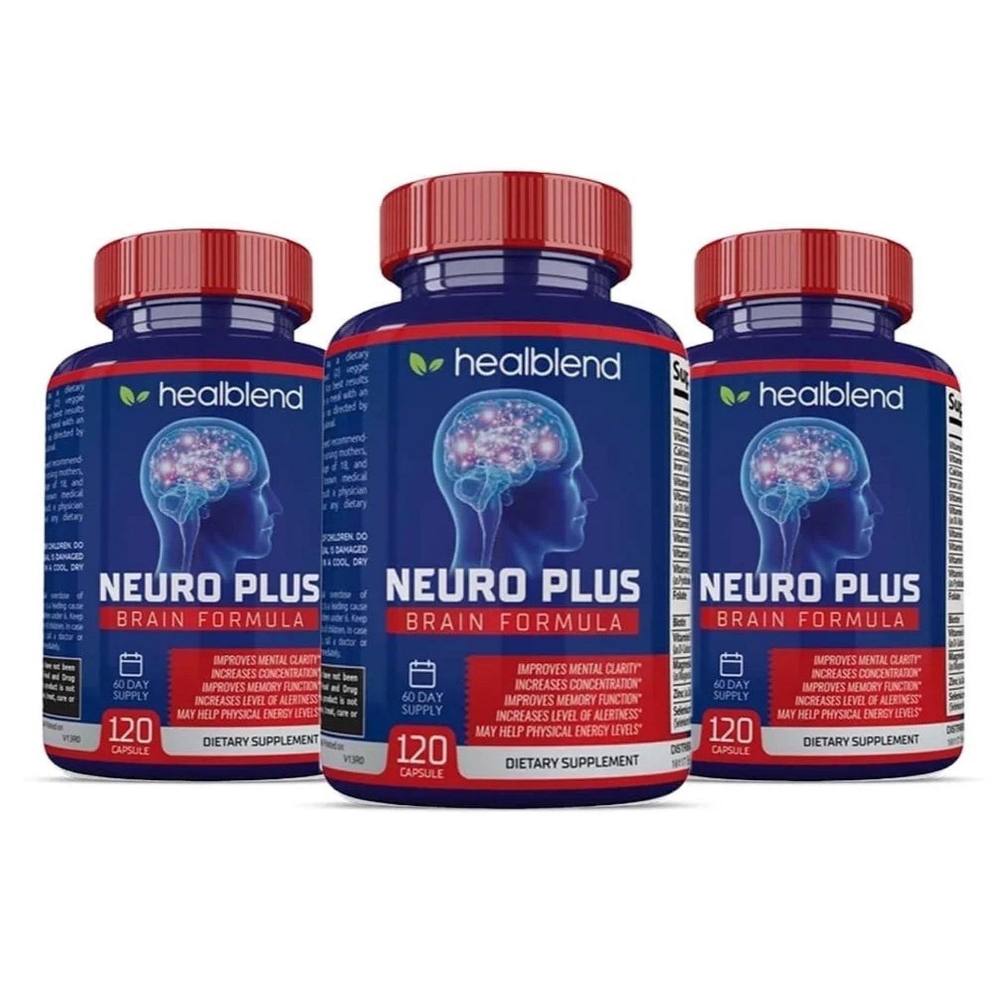 healblend Neuro Plus Brain & Focus Formula - Brain Booster Supplement, Supports Mental Clarity & Focus - Enhances Concentration & Mental Energy, 3 Capsules