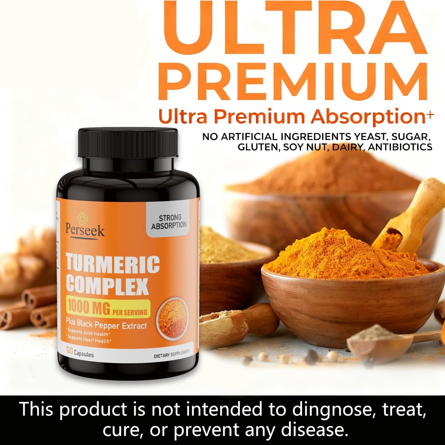 Perseek Turmeric Curcumin Supplement 1000mg, 120 Capsules