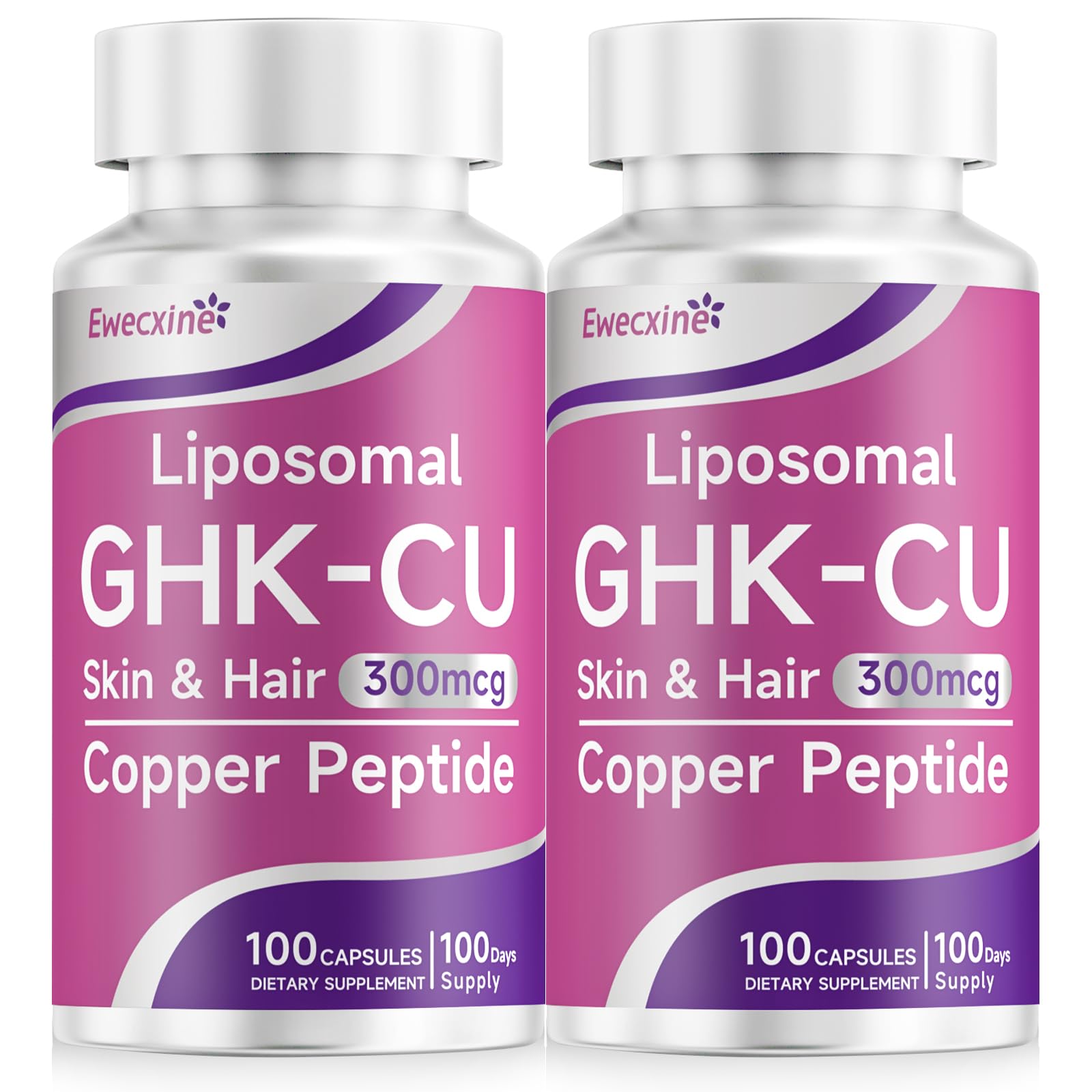 Ewecxine GHK-Cu Copper Peptide Supplement, Liposomal Formula, 300 mcg per Serving, Beauty Support Matrix with Biotin, Phytoceramides & Herbal Blend, 200 Capsules