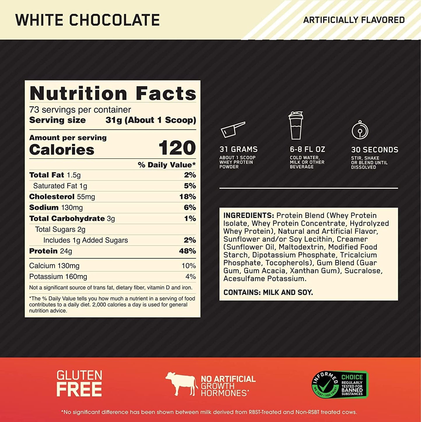 Optimum Nutrition Gold Standard 100% Whey White Chocolate Powder 80 Servings