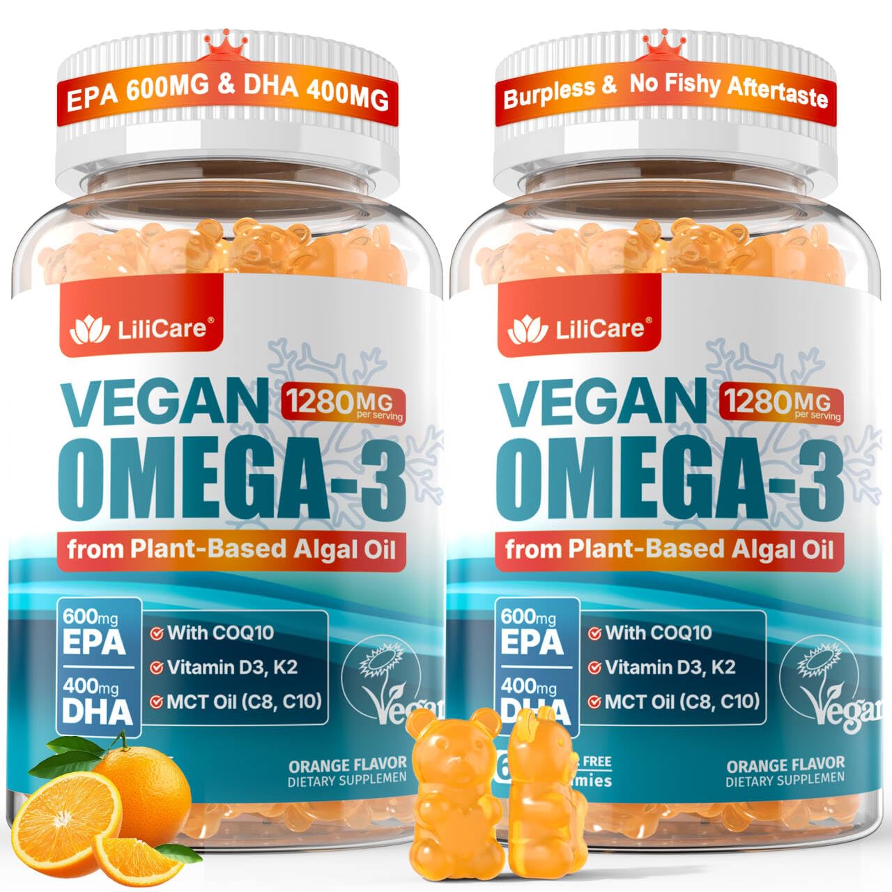 LILICARE Omega-3 Gummies + CoQ10 + D3 K2 (MK7) - EPA 600mg & DHA 400mg, 120 Count