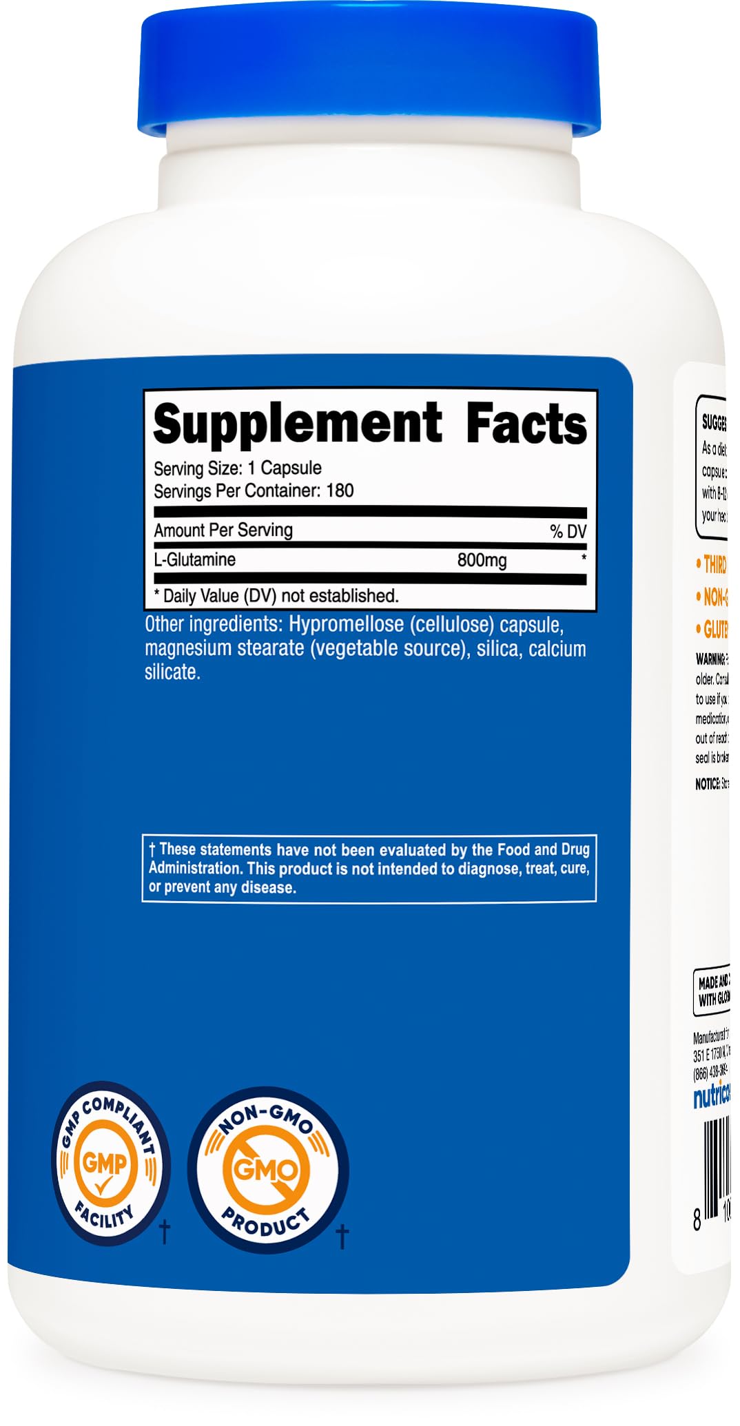 Nutricost L-Glutamine 800mg Capsules, 540 Capsules