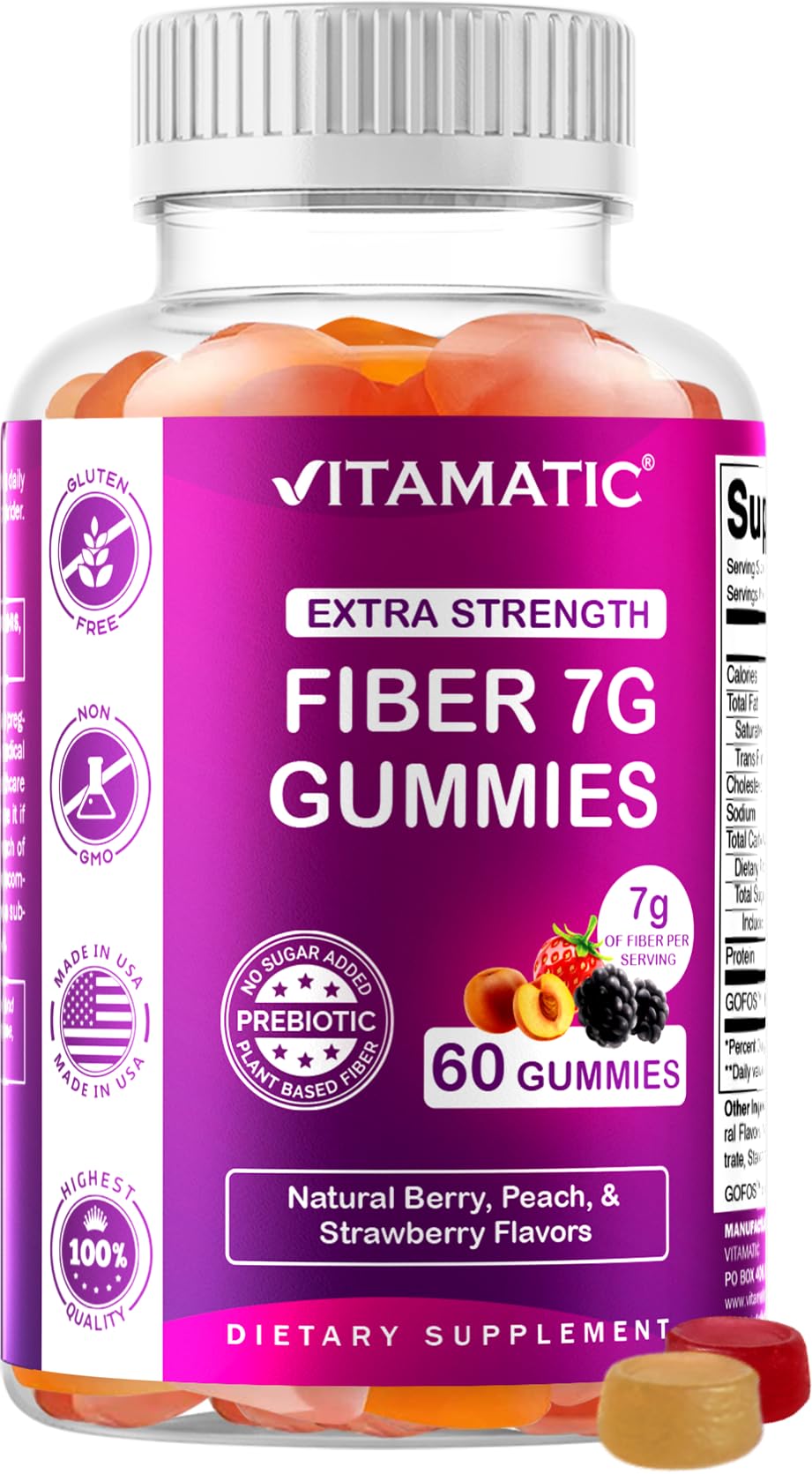 Vitamatic Prebiotic Fiber Gummies for Adults, 60 Count