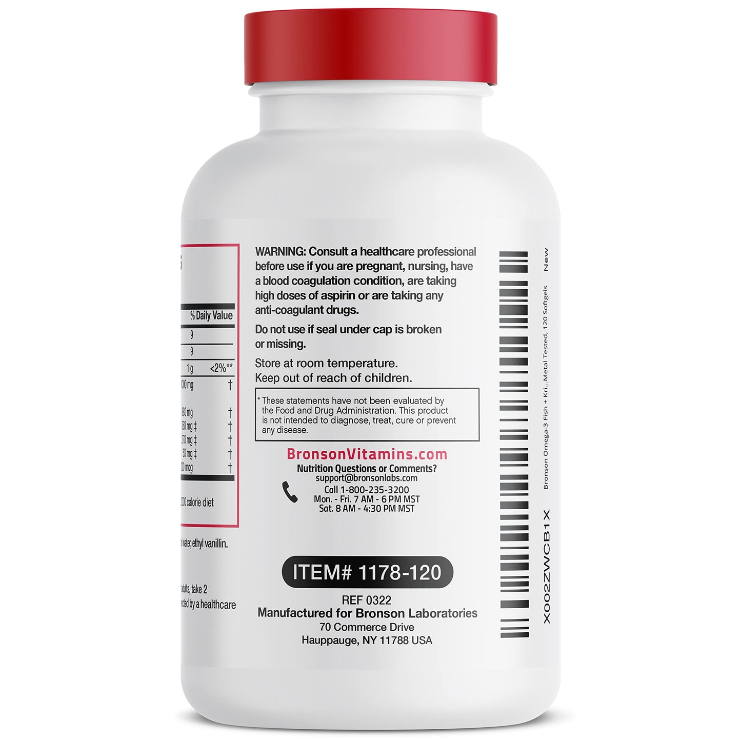 Bronson Omega-3 Fish + Krill Oil 1000 mg EPA DHA Astaxanthin Premium Blend Softgels, 120