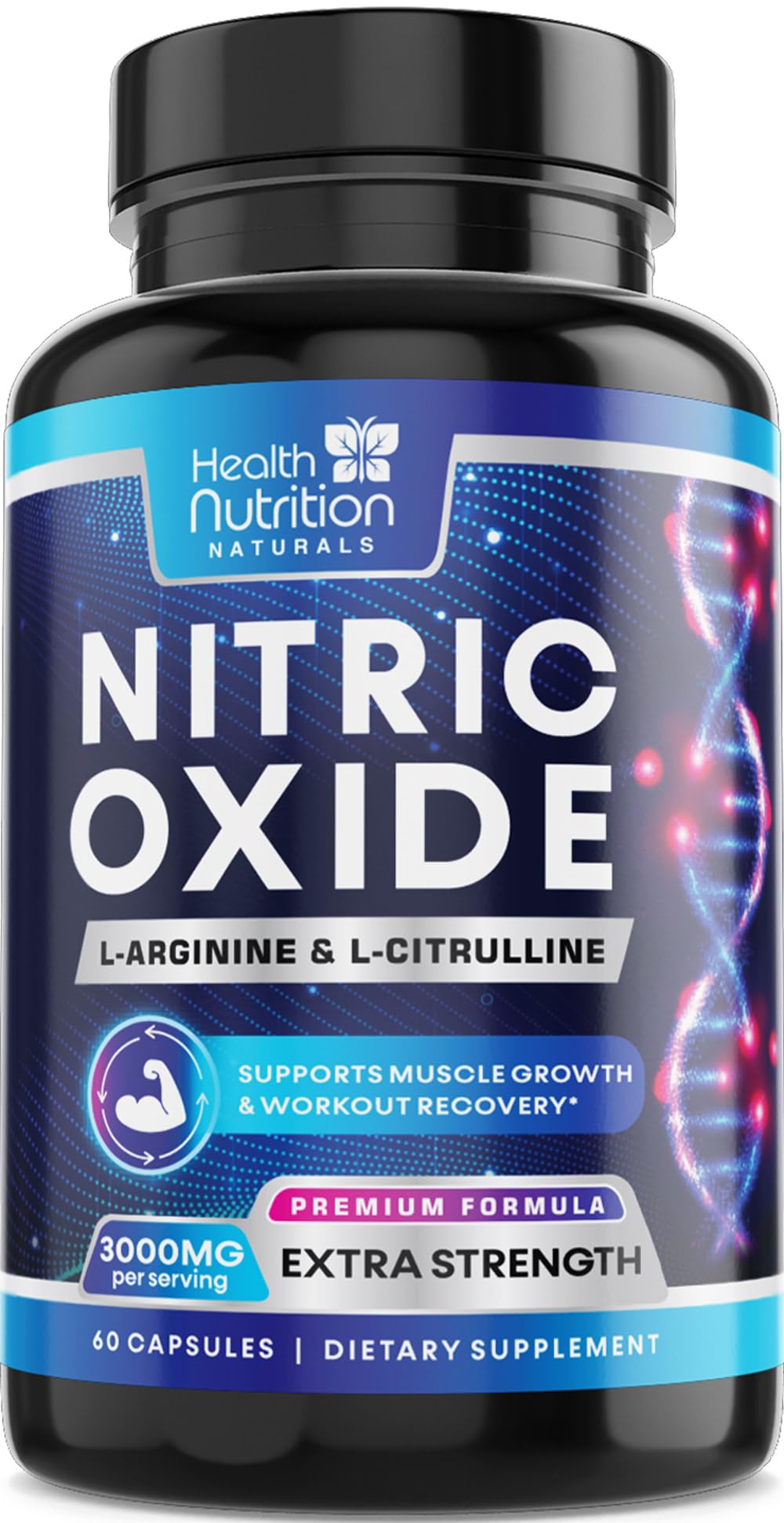 Health Nutrition Naturals Nitric Oxide Booster 3X Strength L-Arginine AKG & Citrulline Malate Capsules, 60 Count