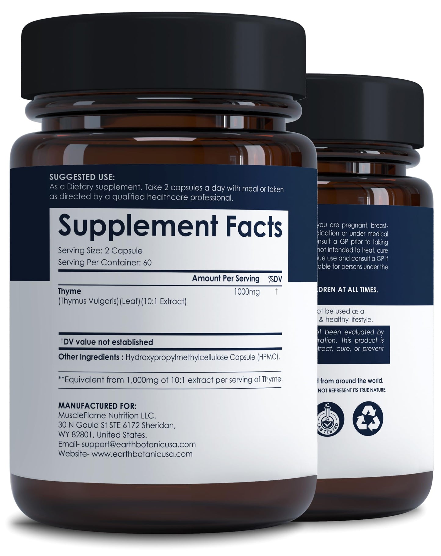Earth BOTANIC Organic Thyme Leaf Extract 1000mg 10:1 Capsule, 1 Count